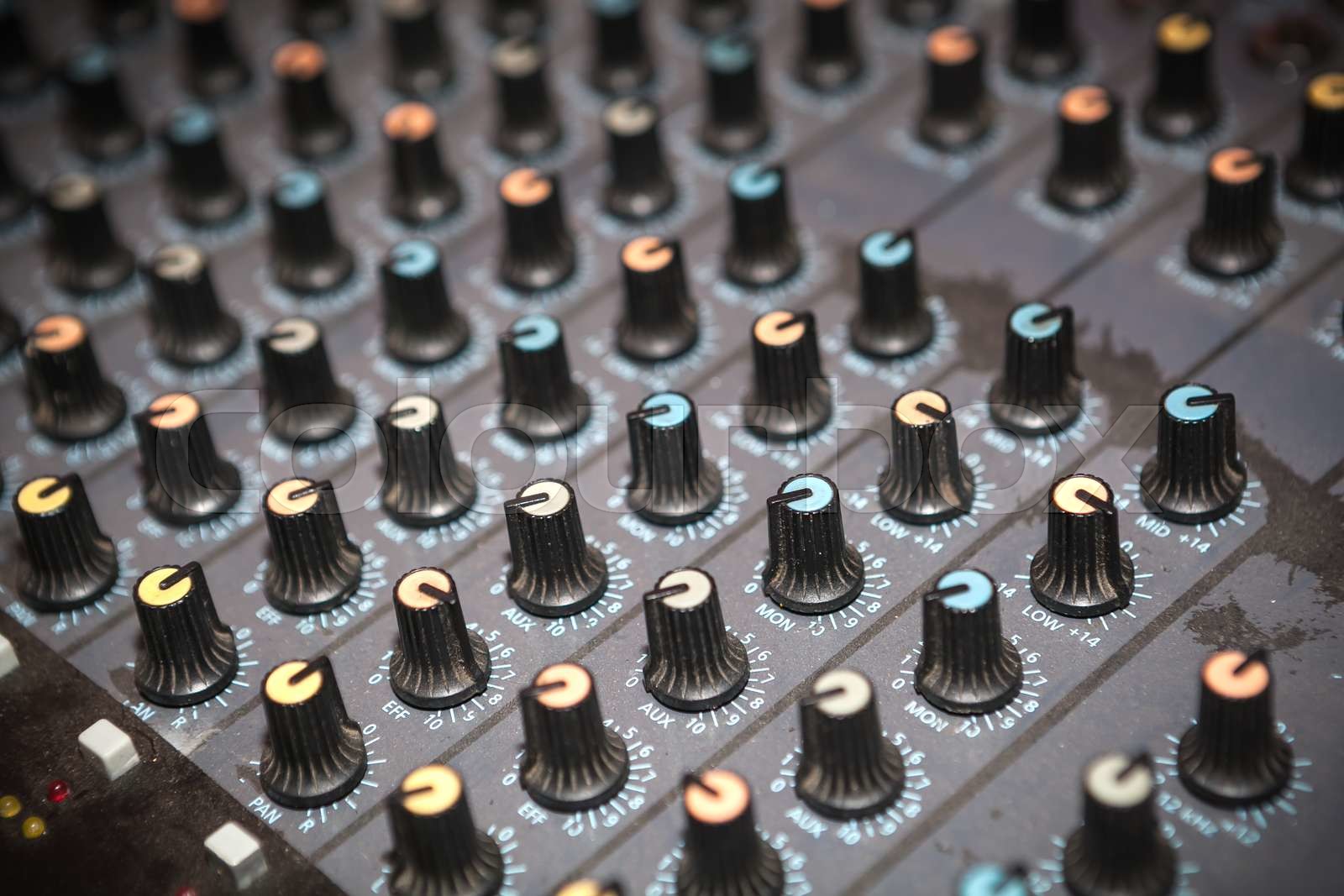 Audio mixer knobs Stock image Colourbox