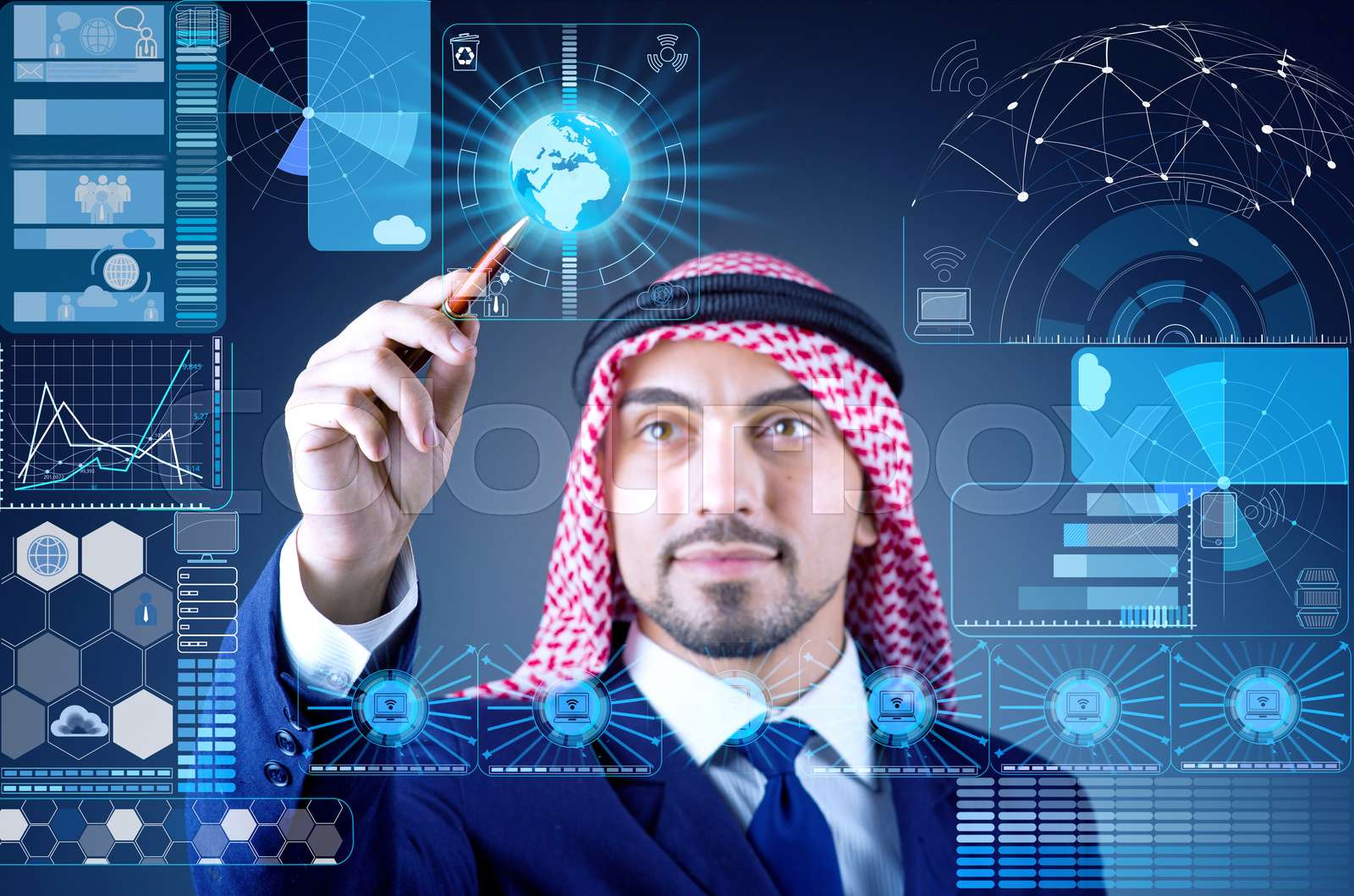 Arab man in data mining concept stock image colourbox