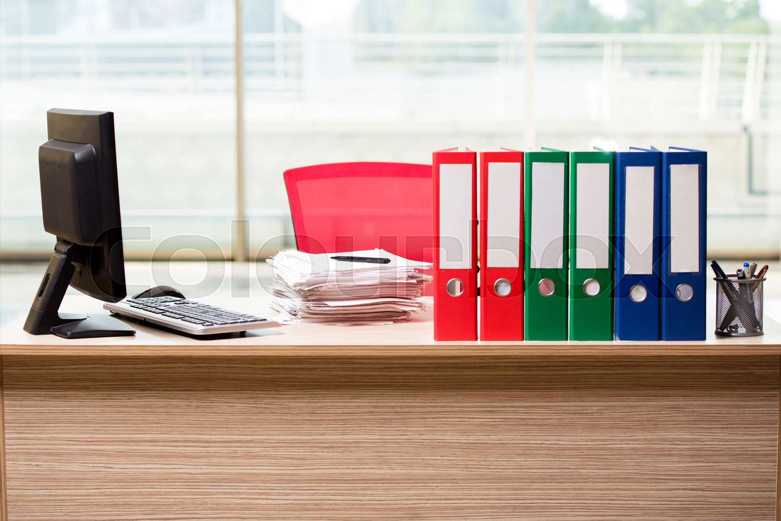 Office binders on the desk Stock image Colourbox