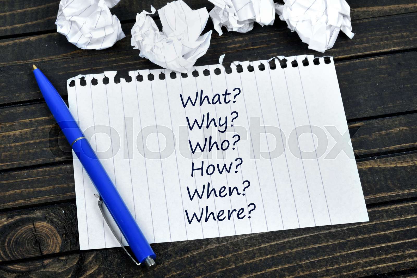 Questions text on notepad Stock image Colourbox