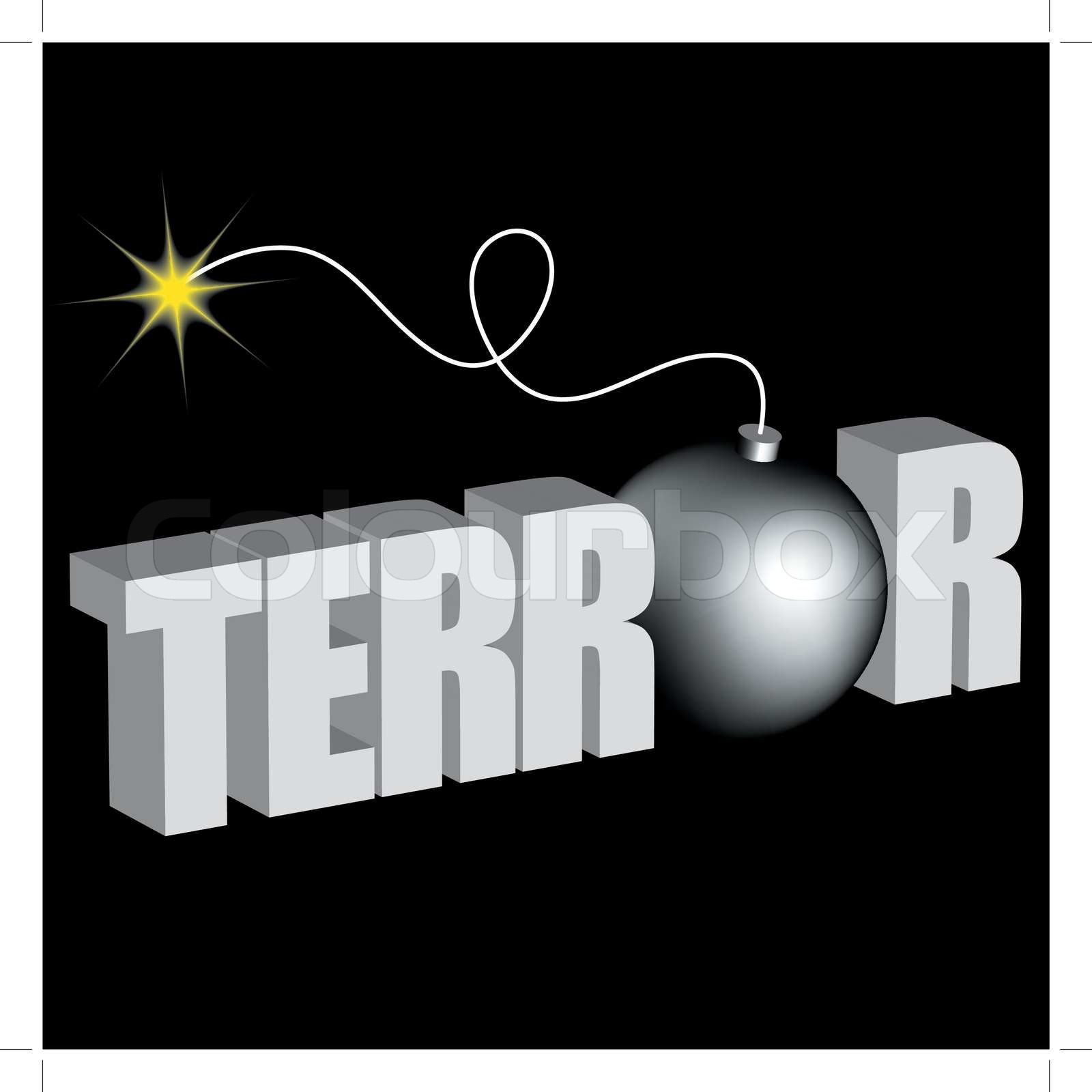 Ordet terror med bombe på sort baggrund | Stock vektor | Colourbox