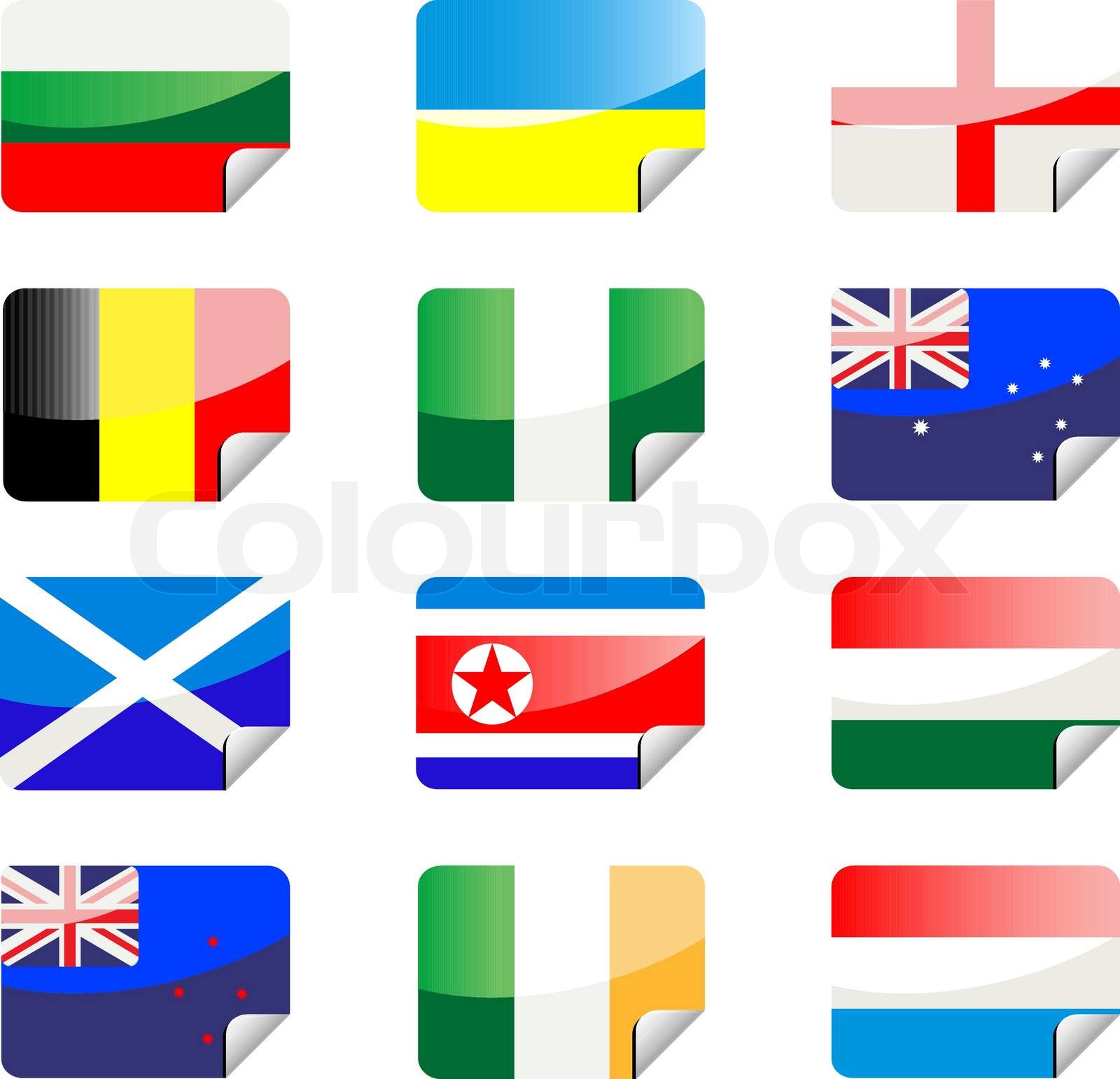 Glossy stickers with national flags isolated on white | Stock vector