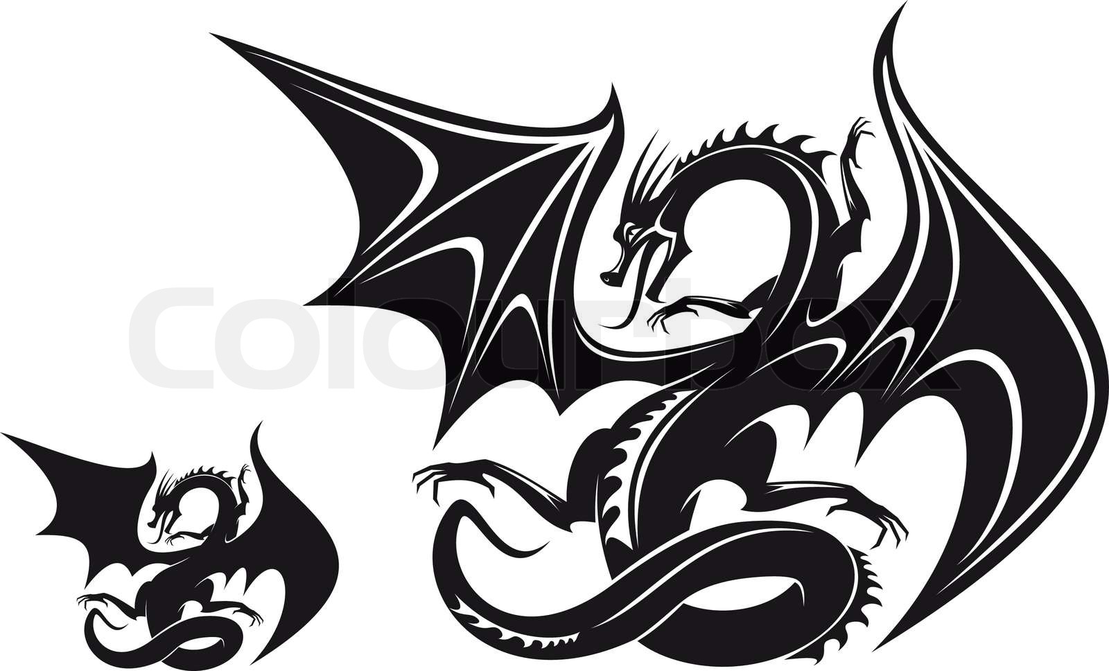 Isolated fantasy black dragon for tattoo design | Stock vector | Colourbox