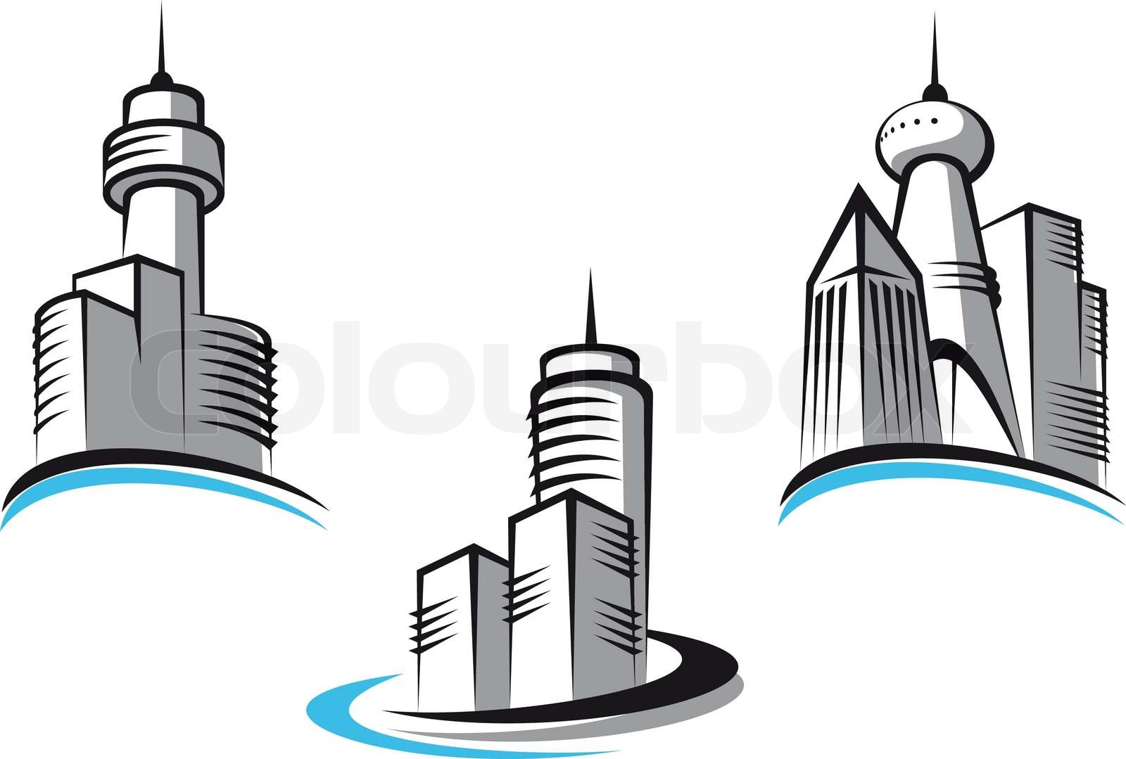 Skyscrapers and real estate symbols for design and decorate | Stock ...