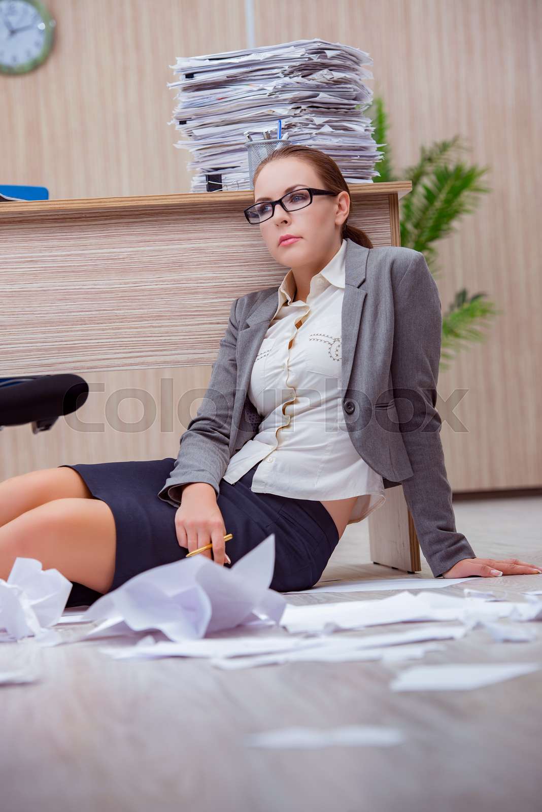 Busy stressful woman secretary under stress in the office | Stock image ...