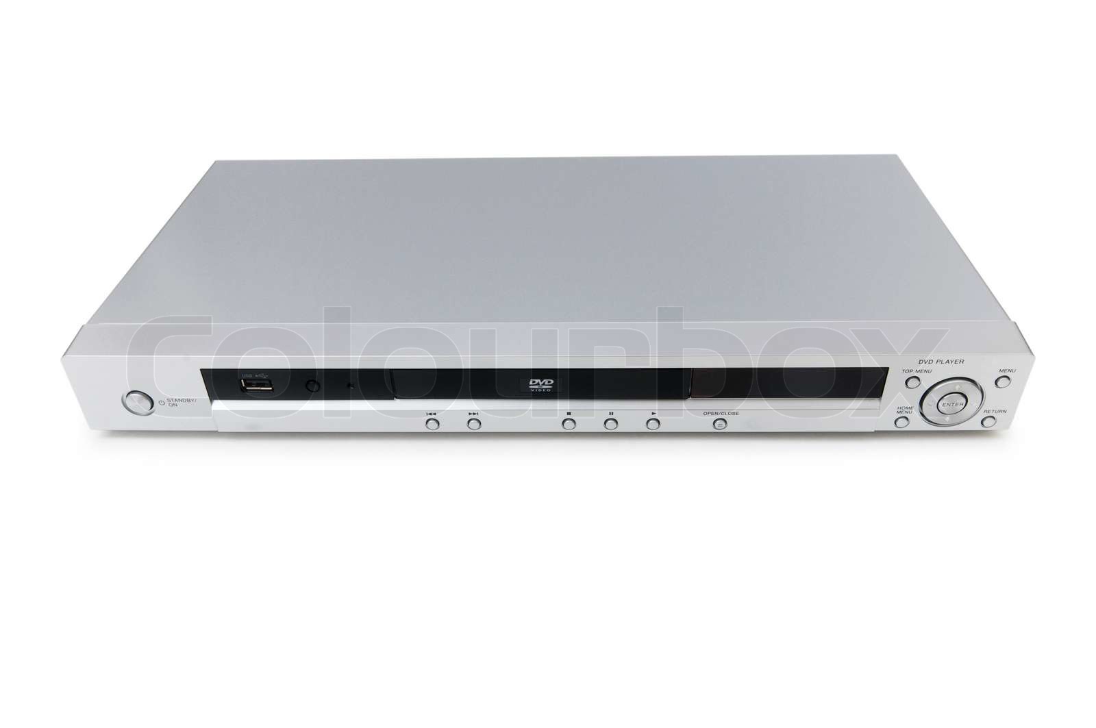 Silver DVD player isolated on the white Stock image Colourbox