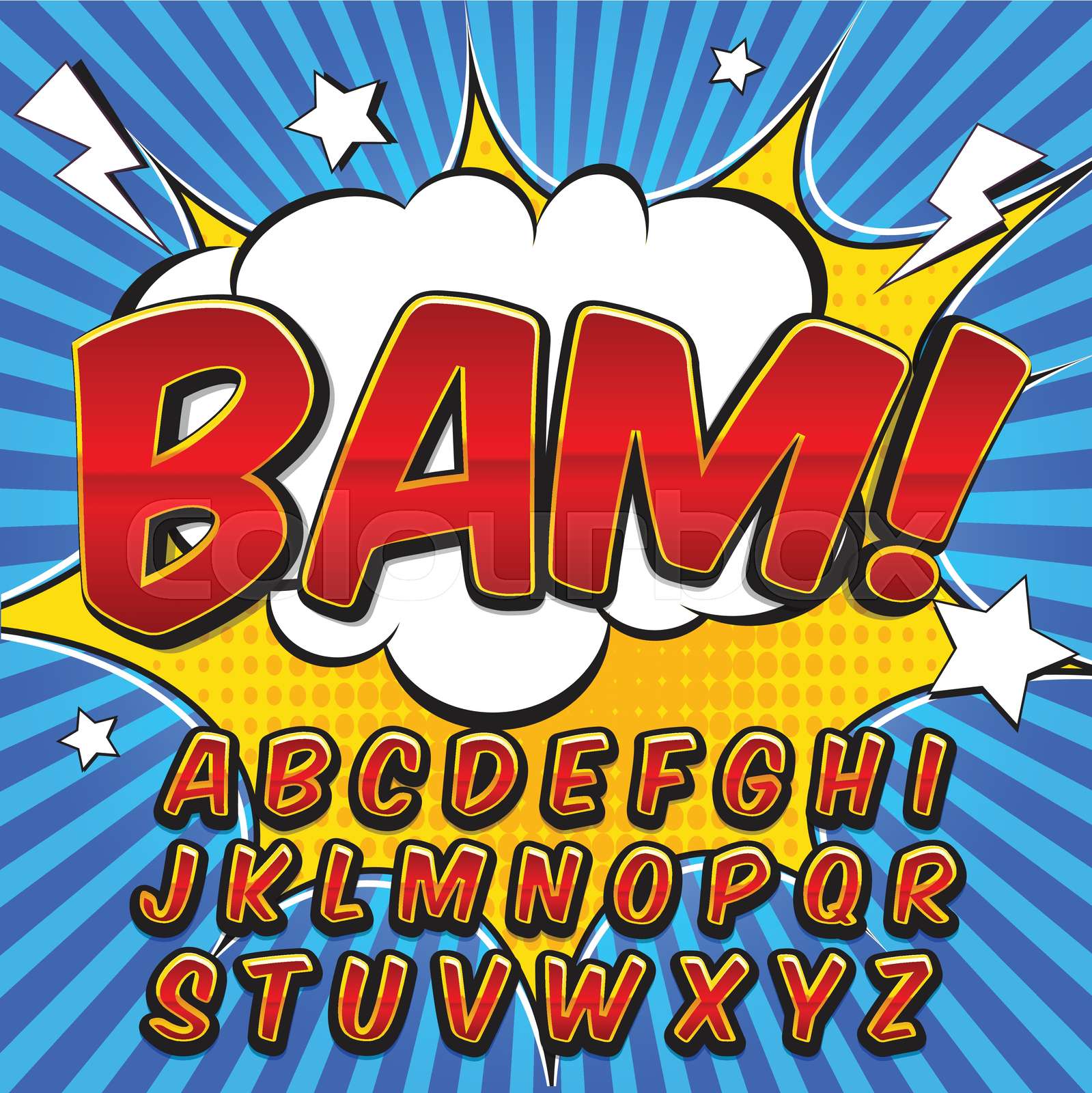 Comic alphabet set. Letters, numbers and figures for kids