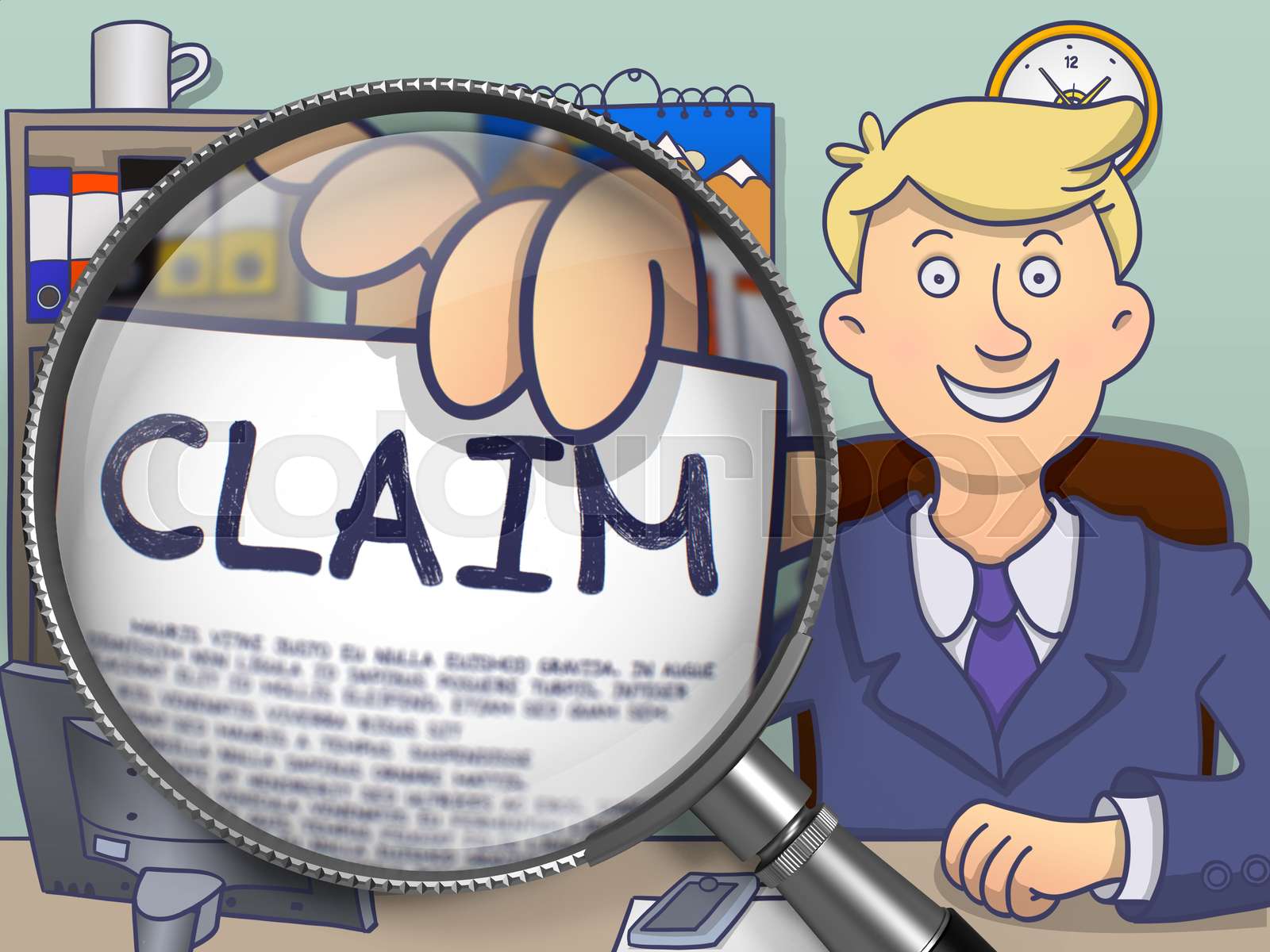 Claim through Magnifying Glass. Doodle Concept. | Stock image | Colourbox