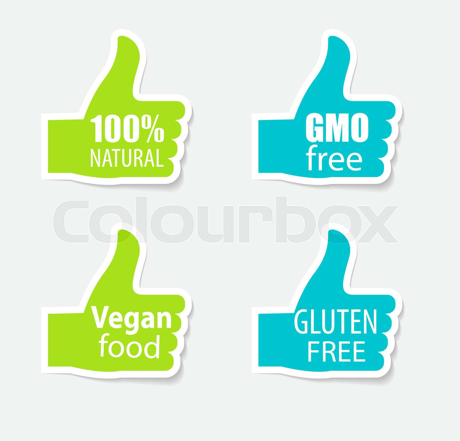 Gmo Free, 100% Natutal, Vegan Food and Gluten Free Label Set Vector
