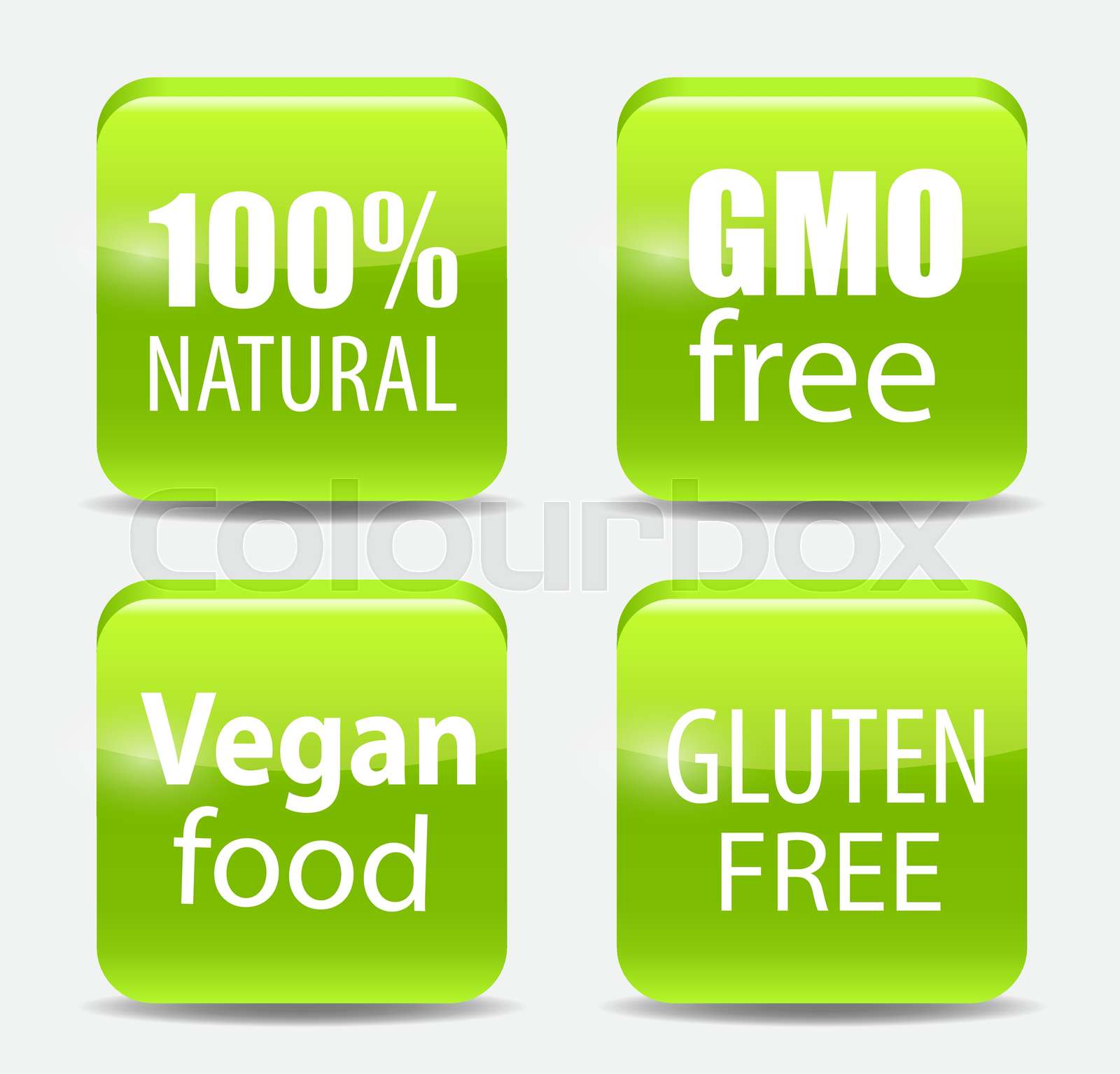 Gmo Free, 100% Natutal, Vegan Food and Gluten Free Label Set Vector