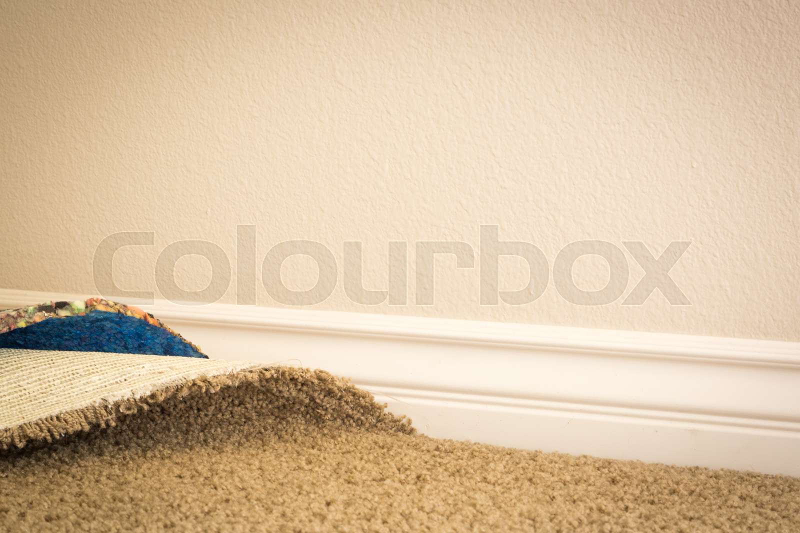 Pulled Back Carpet and Padding In Room Stock image Colourbox