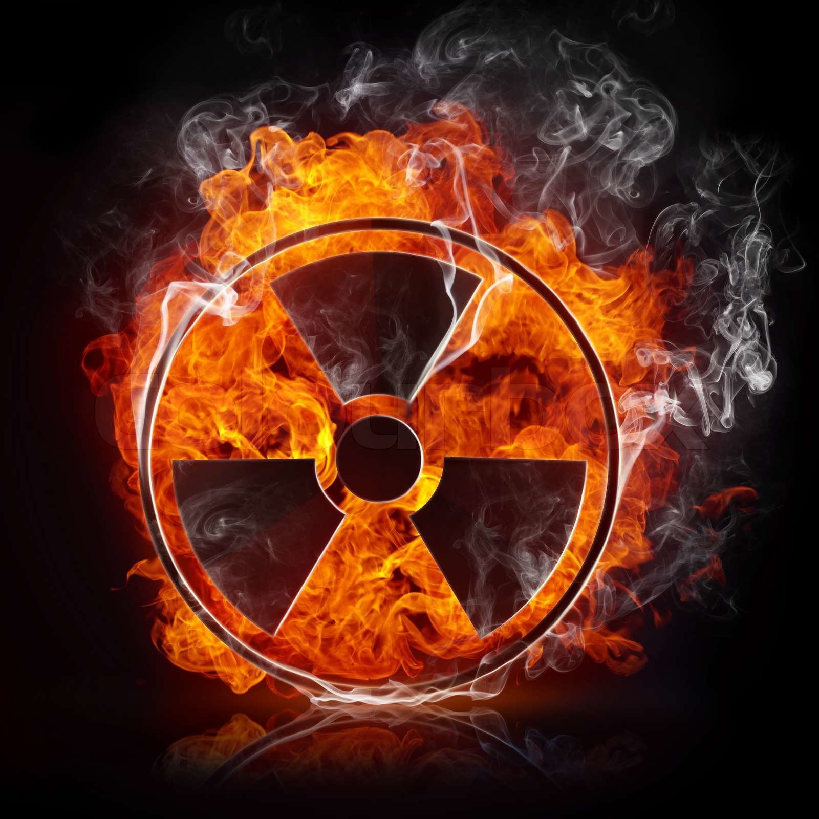 Sign Radiation in the Fire Isolated on Black Background Stock image