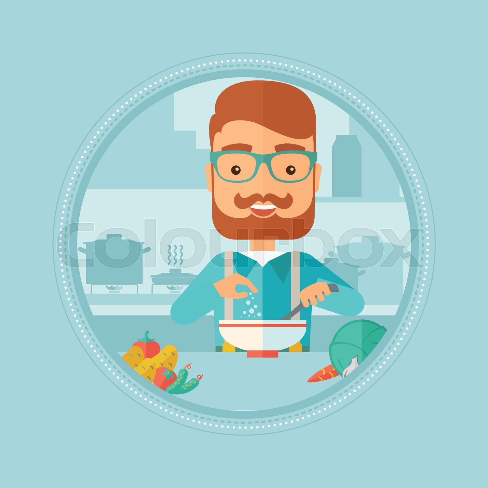 Man putting salt in salad vector illustration. Stock vector Colourbox