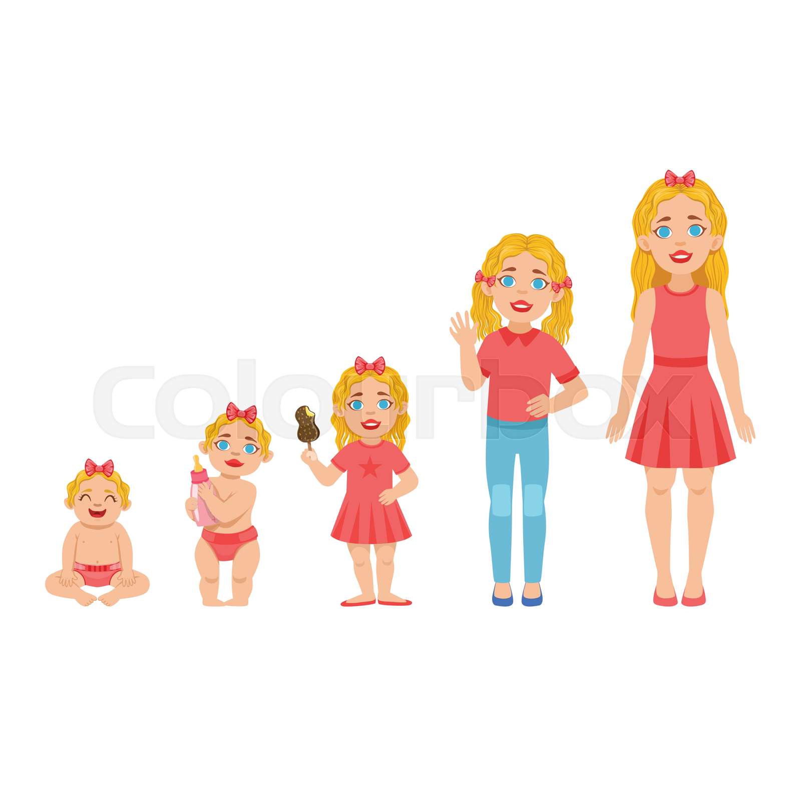 caucasian-girl-growing-stages-with-illustrations-in-different-age