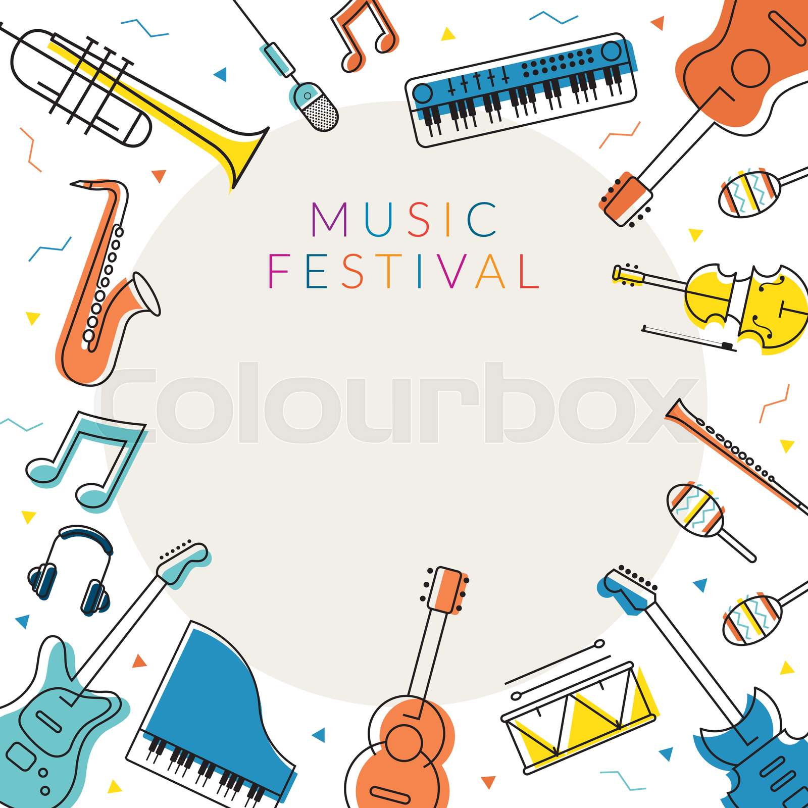 Music Instruments Objects Frame, Line Design | Stock vector | Colourbox