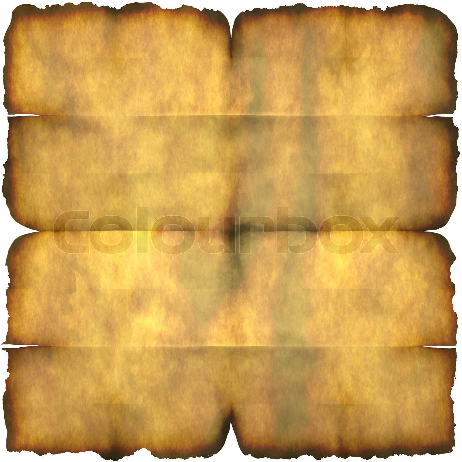 An ancient section of parchment paper with crease marks isolated over