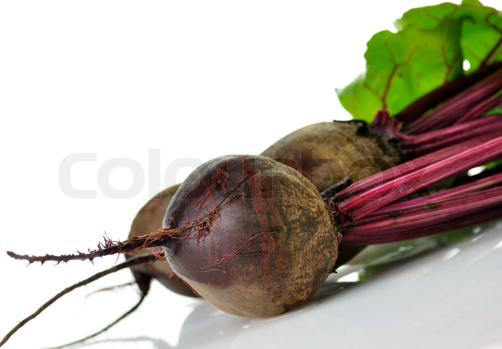 frische Rüben mit Blättern auf weißem Hintergrund | Stock Bild | Colourbox