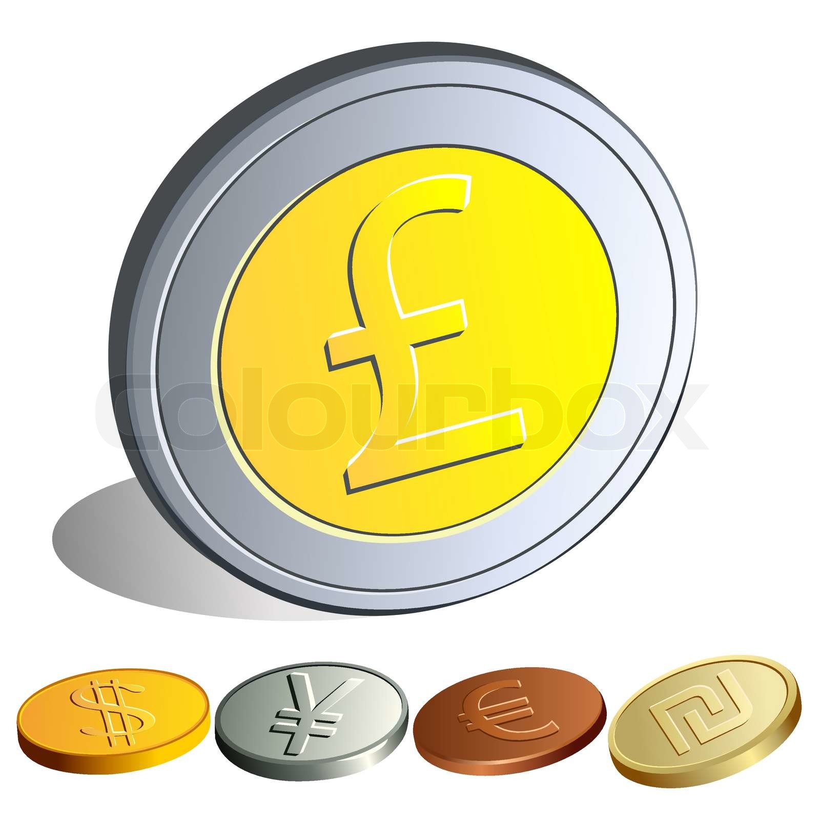Set Of Dollar Lira Pound Euro Shekel Coins Stock Vector Colourbox