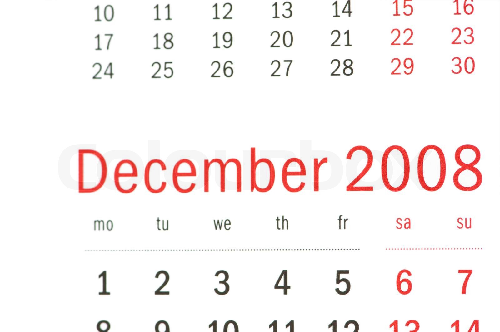 Close Up Of December 2008 From Calendar Stock Image Colourbox