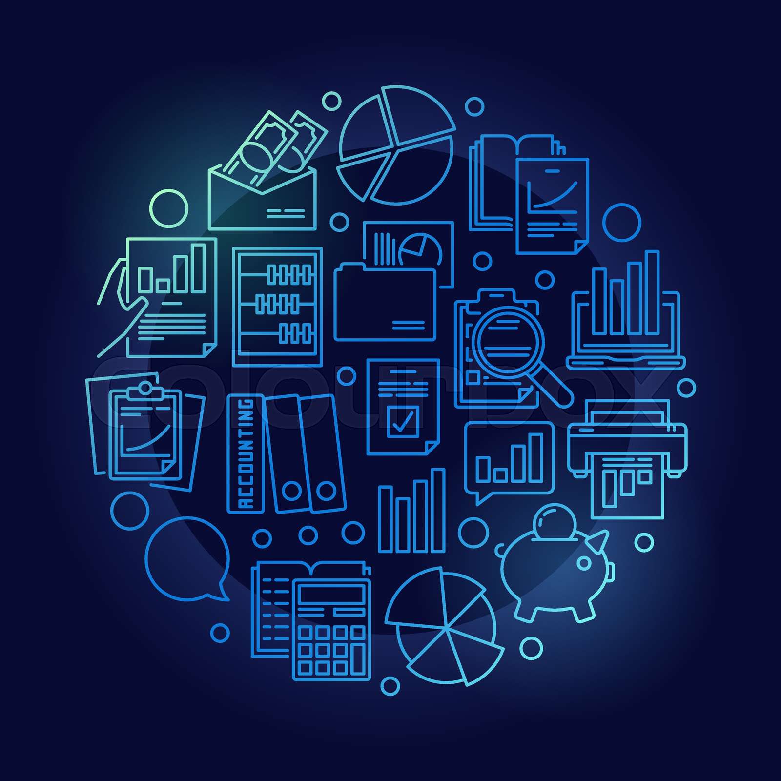 Blue accounting and research illustration Stock vector Colourbox