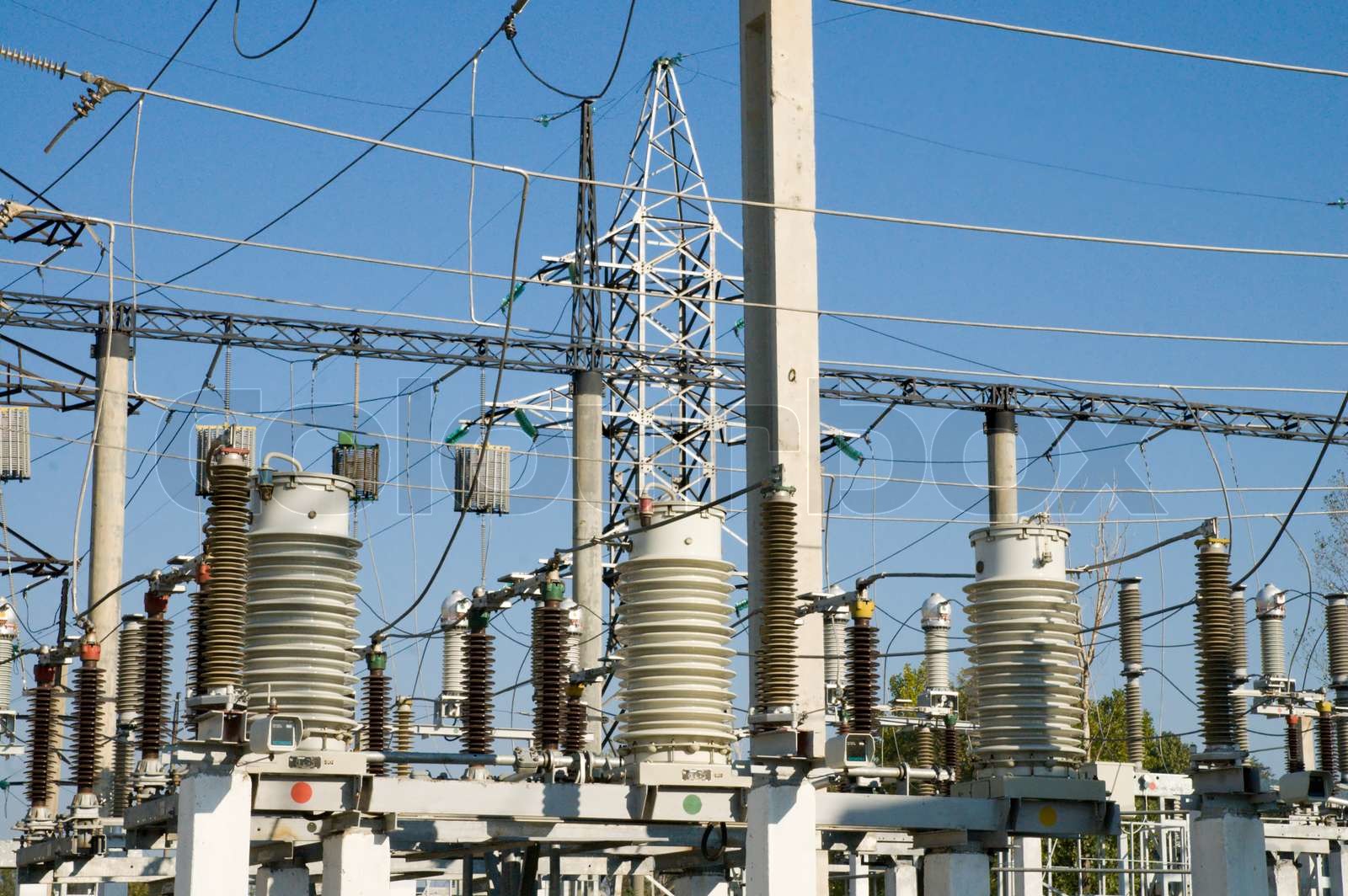 Hochspannungs Umspannwerk auf 110 000 Volt Stock Bild Colourbox