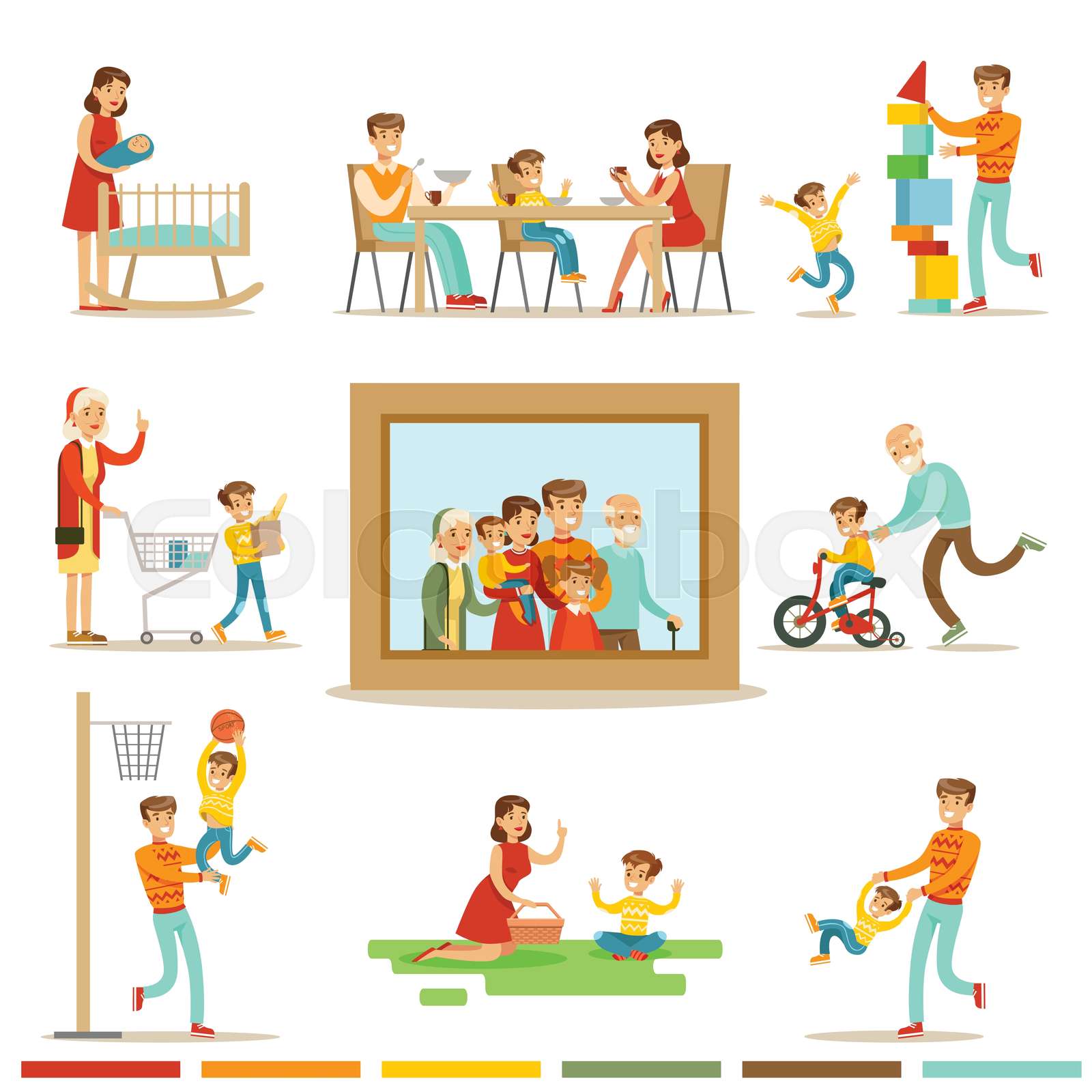 Happy Family Doing Things Together Illustration Surrounding Big Family 