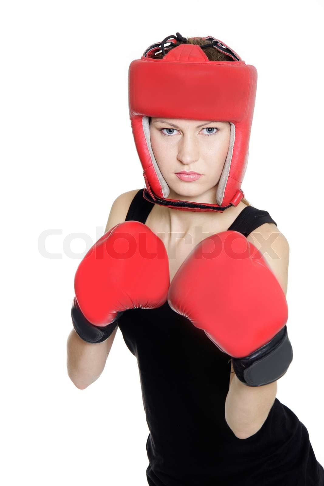 ung kvindelig bokser isoleret over hvide | Stock foto | Colourbox