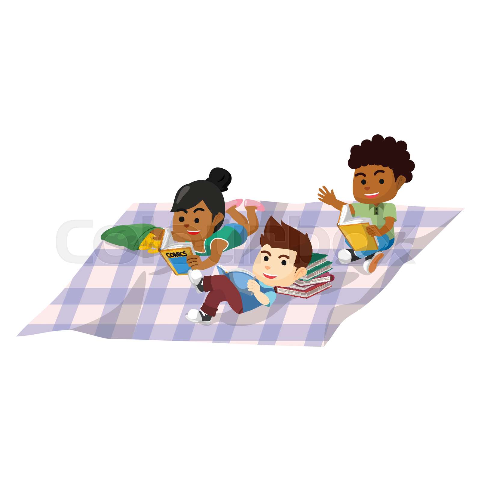 Kids reading book together | Stock vector | Colourbox