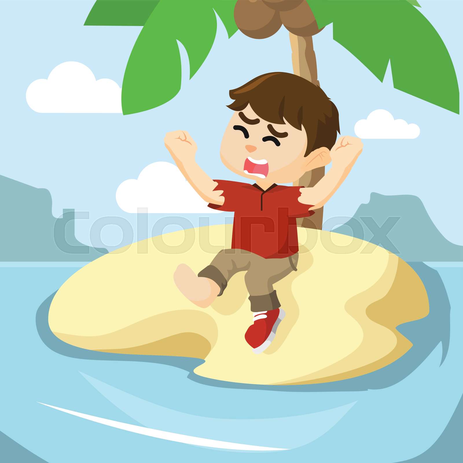 boy stranded on small island | Stock vector | Colourbox