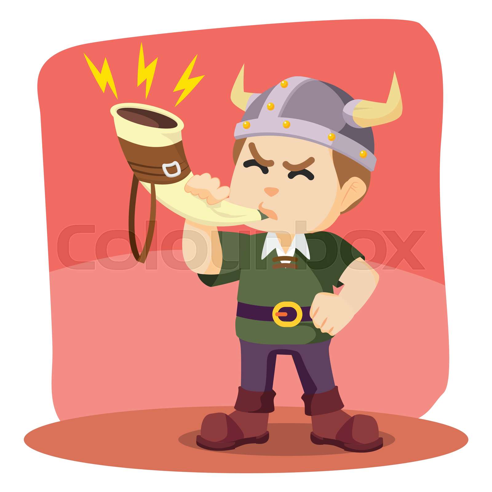 viking blowing war horn illustration design | Stock vector | Colourbox