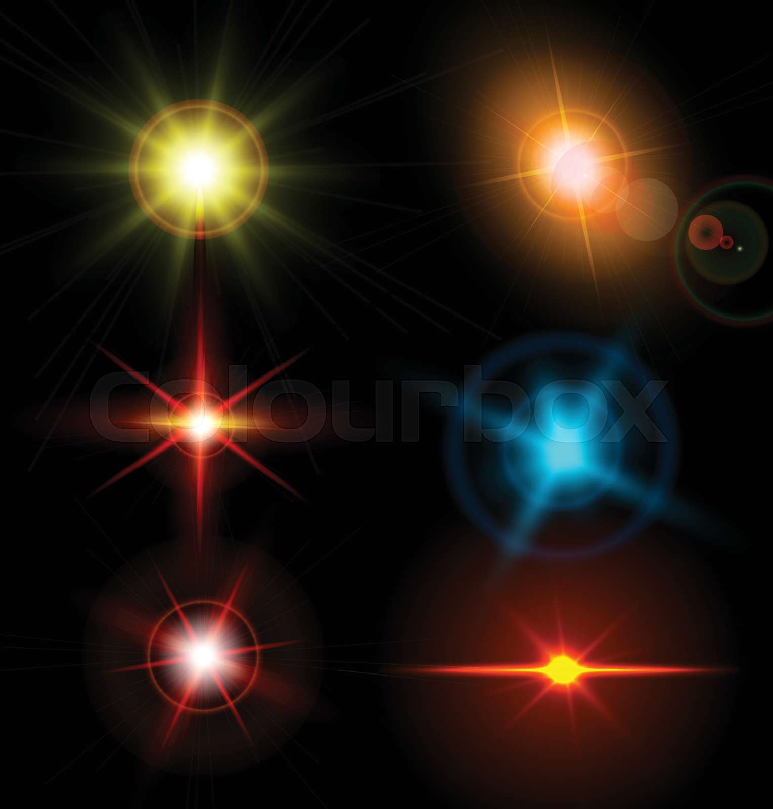 Realistic light glare sparkle, highlight set. Collection of beautiful bright lens flares