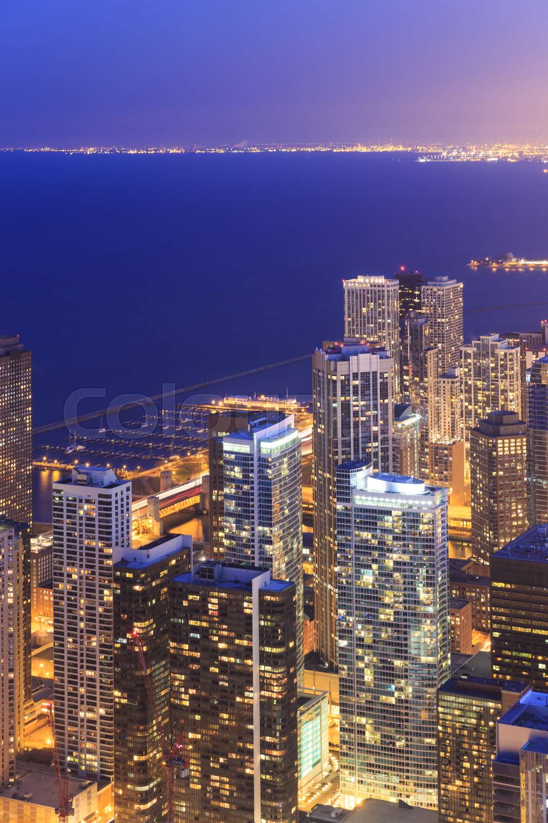 Aerial View Of Chicago Downtown At Nigh From High Above Stock Image