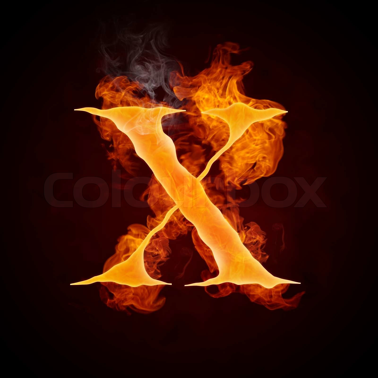 Fire Letter X Isolated on Black Background | Stock image | Colourbox