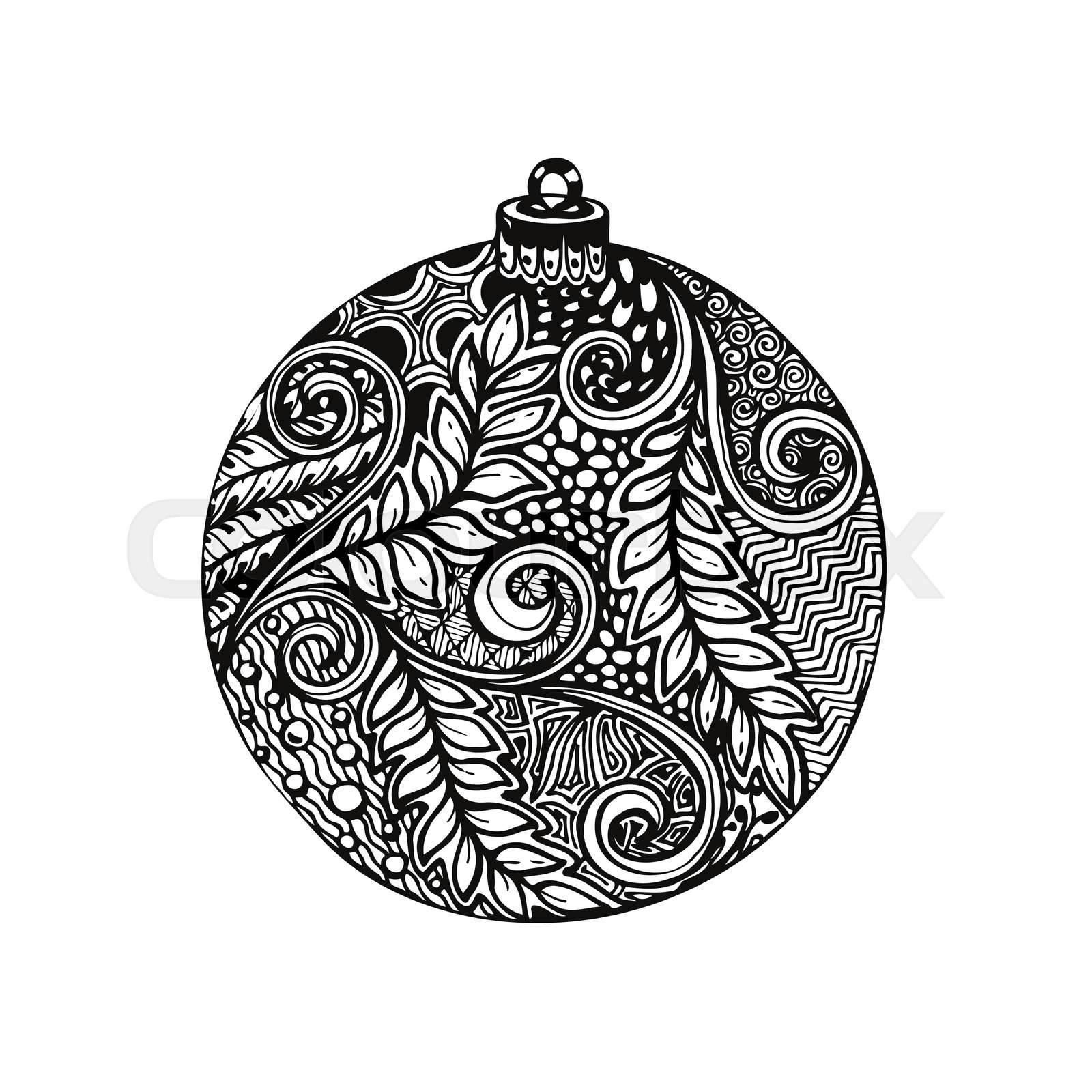 black and white christmas ball, hand-drawn.  Stock vector  Colourbox