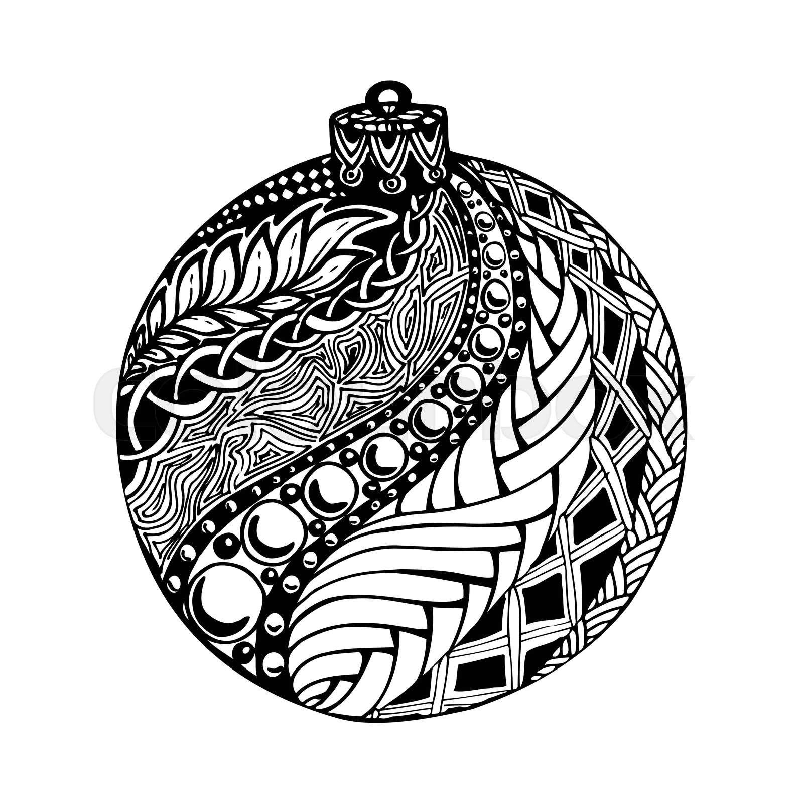 black and white christmas ball, hand-drawn.  Stock vector  Colourbox