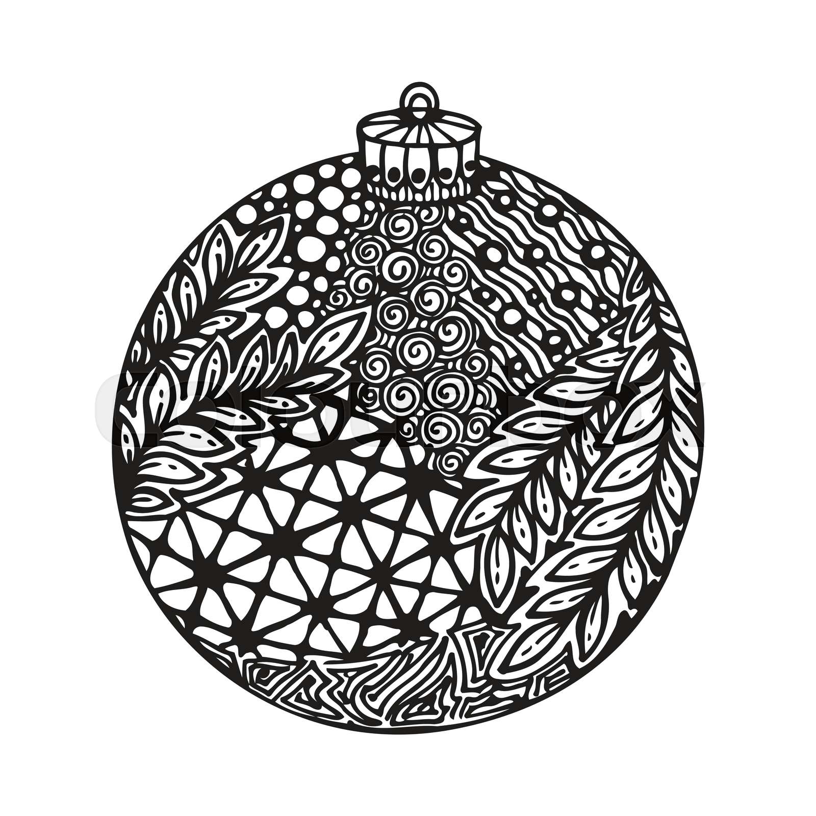 black and white christmas ball, hand-drawn.  Stock vector  Colourbox