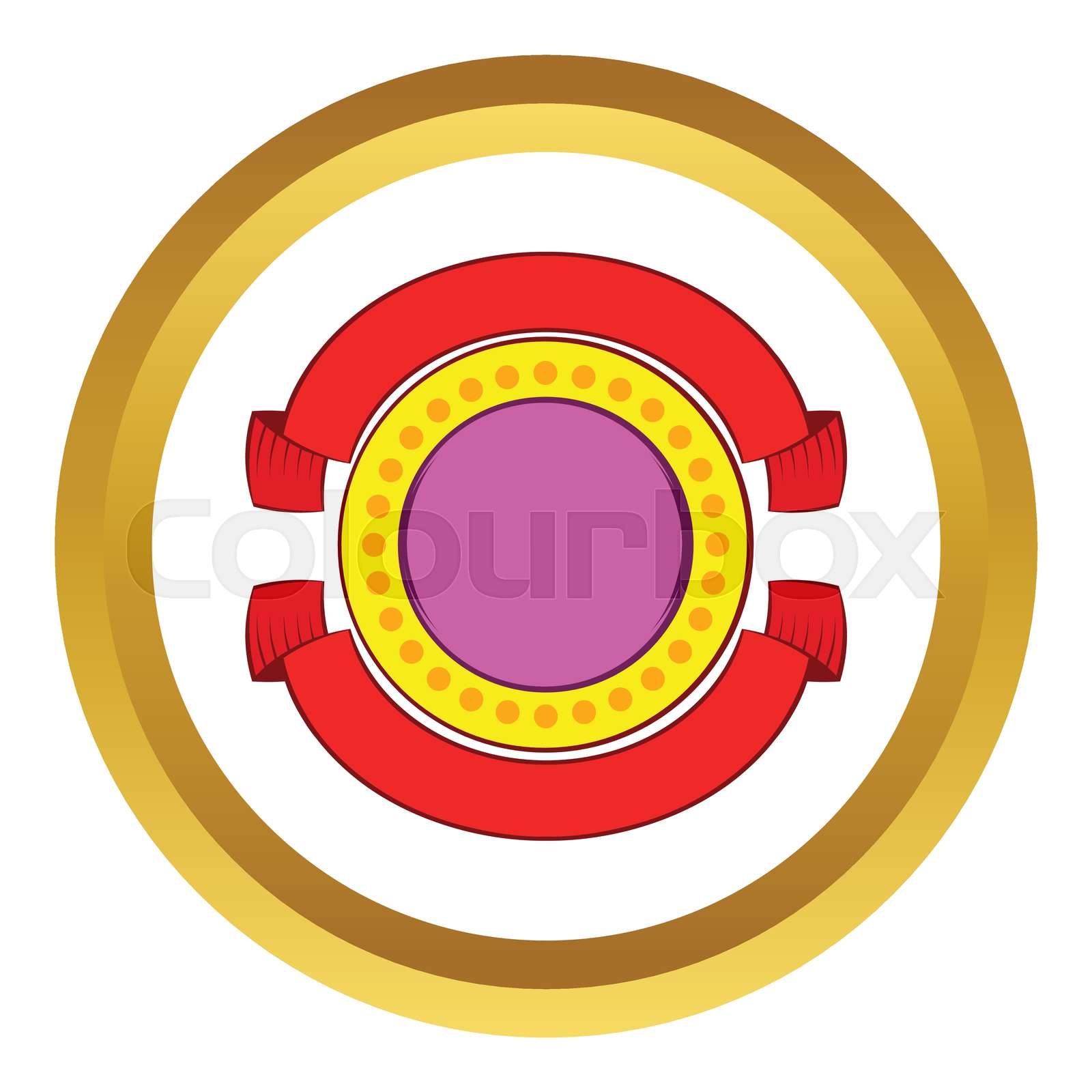 Round badge with red ribbons vector icon | Stock vector | Colourbox