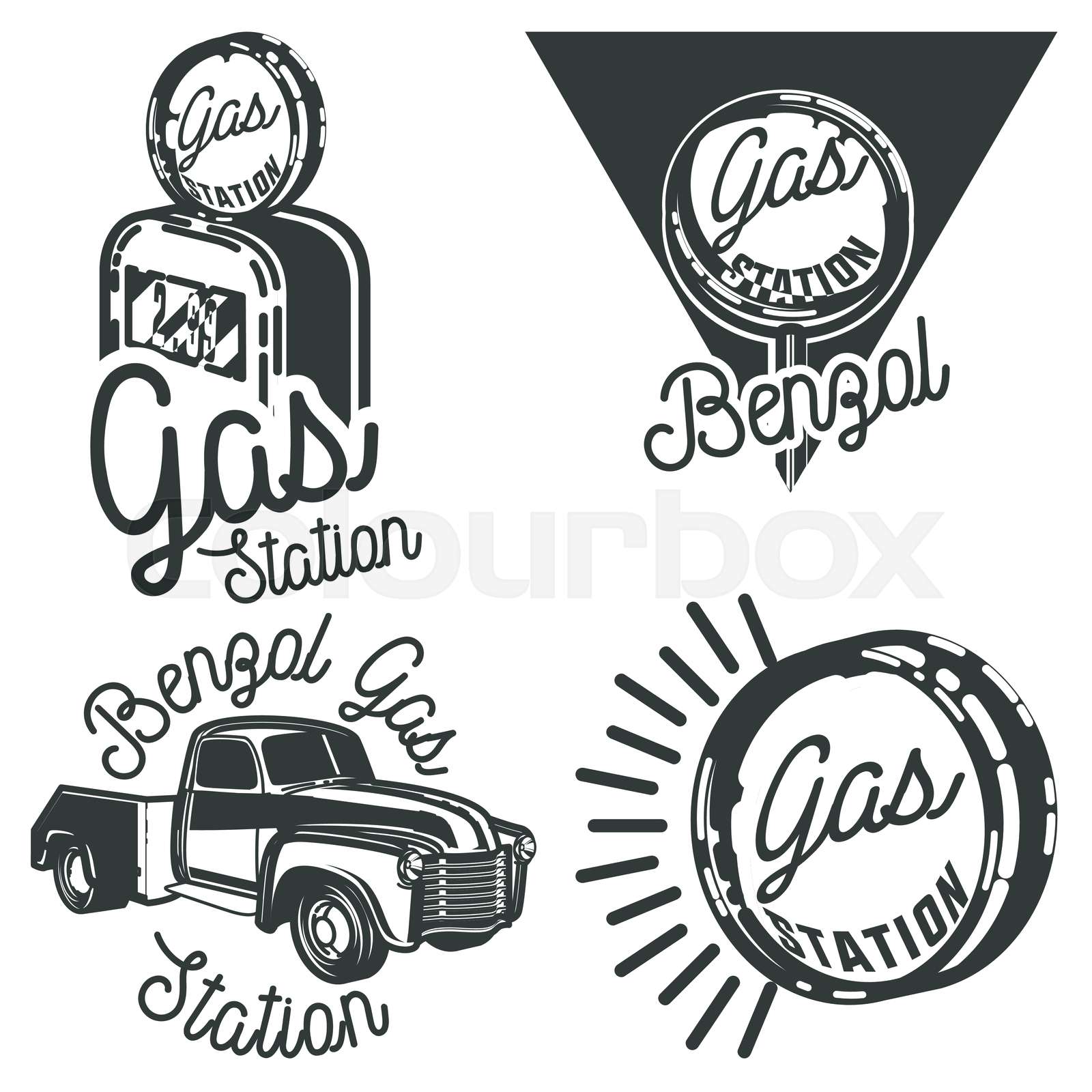 Vintage gas station emblems Stock vector Colourbox
