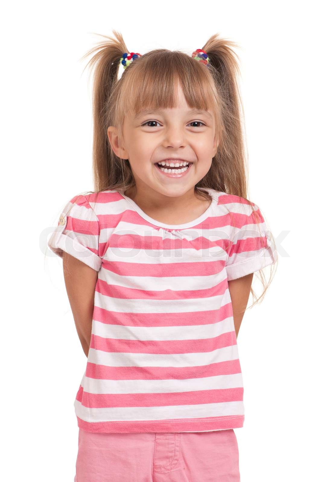 Portrait of a pretty little girl on white background | Stock image ...