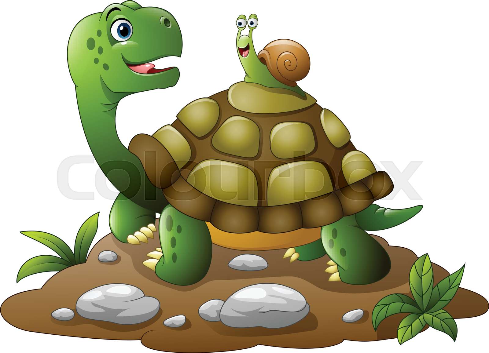 Cartoon funny turtle with snail | Stock vector | Colourbox