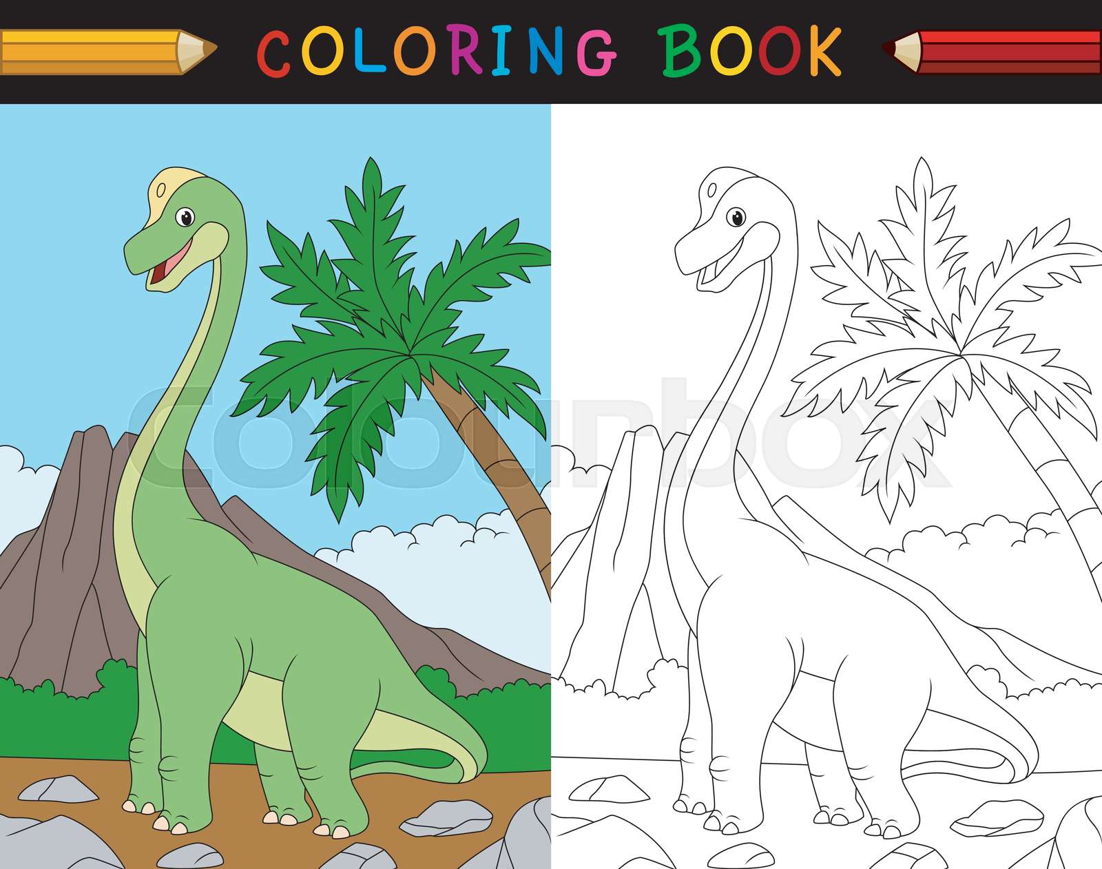 Cartoon brachiosaurus coloring book | Stock vector | Colourbox