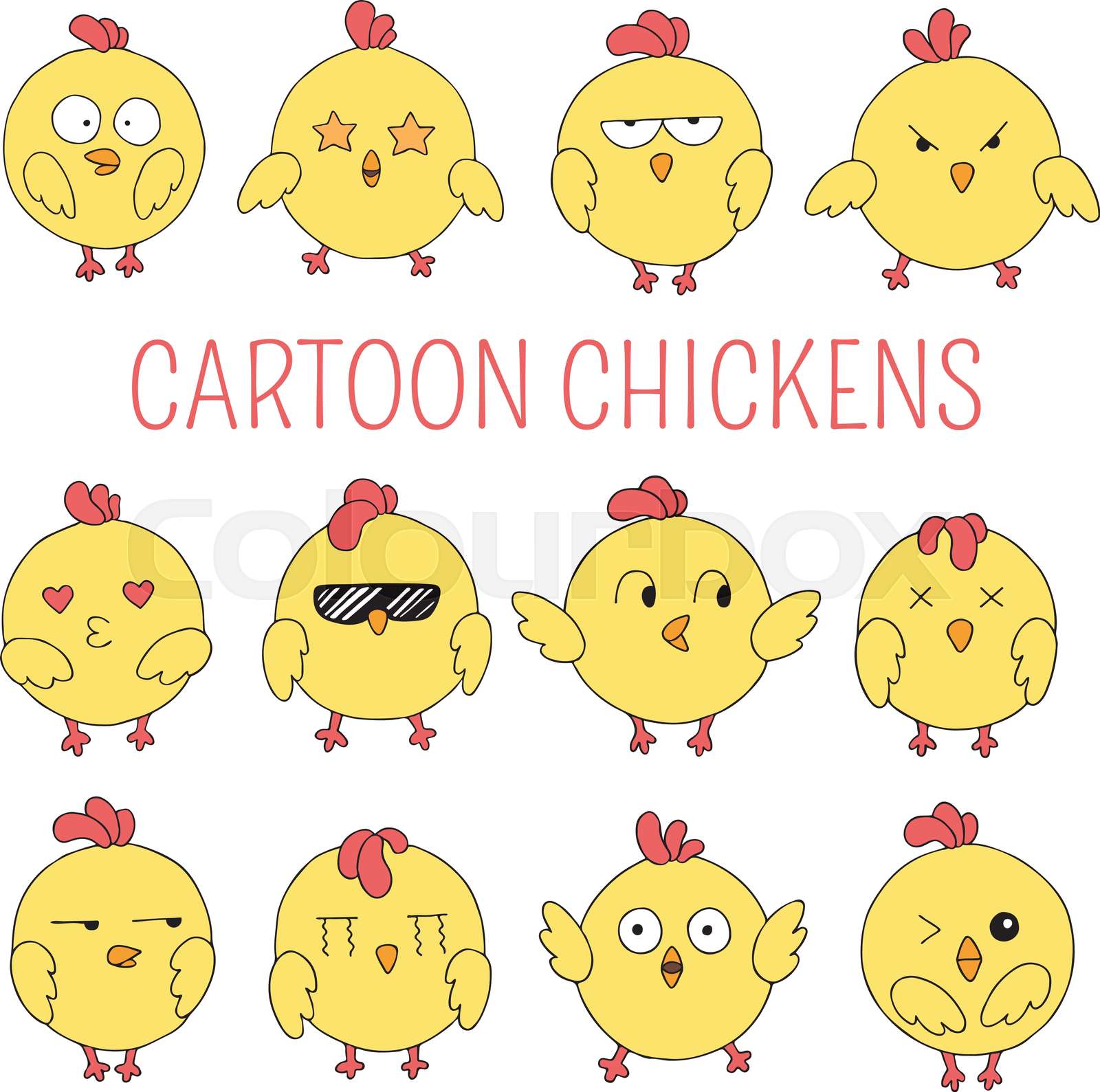 Set Vector Illustration isolated Emoji character cartoon Cock stickers ...