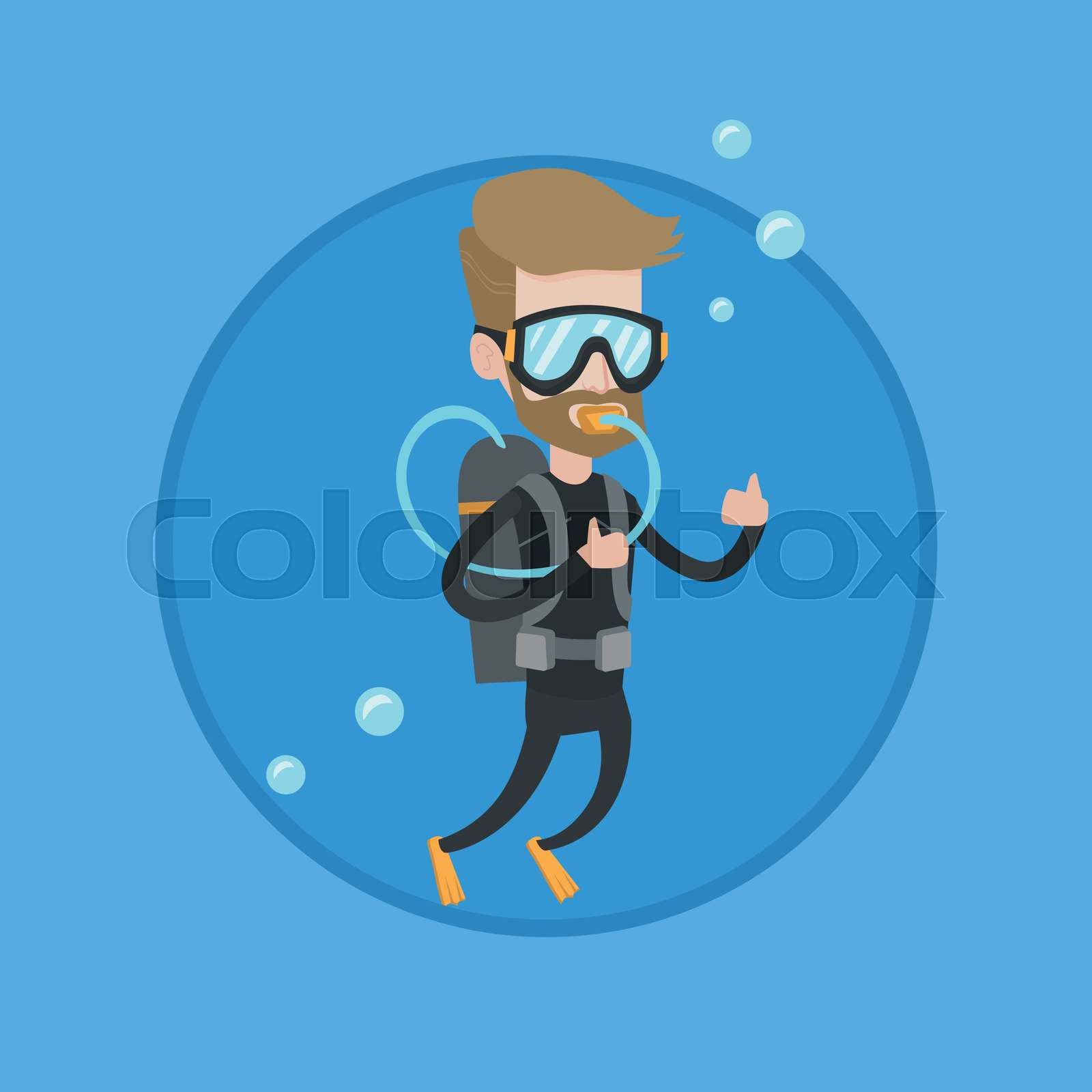 Man diving with scuba and showing ok sign. Stock vector Colourbox
