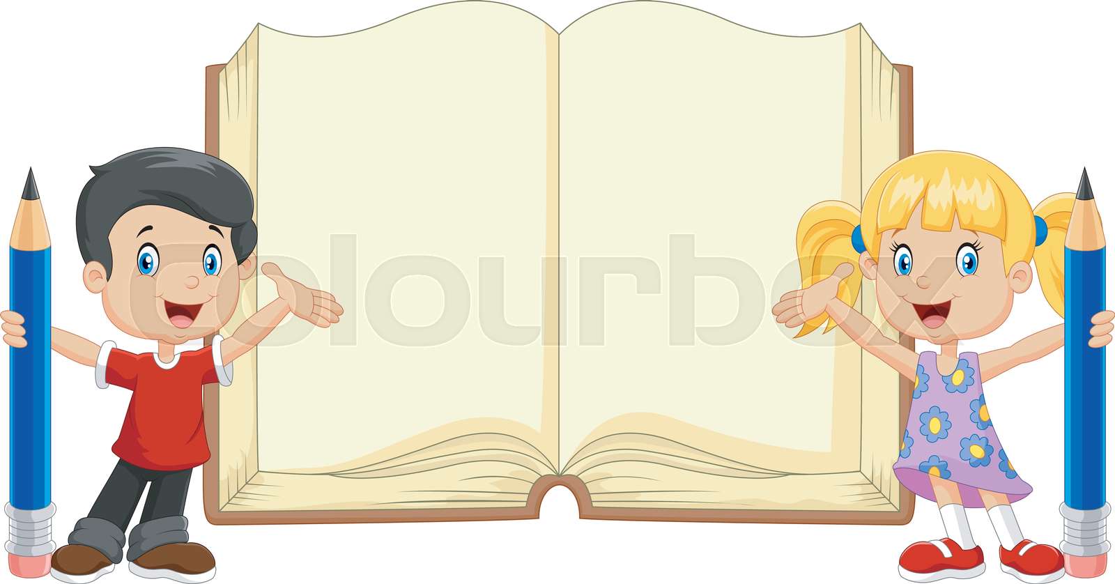 Cartoon kids with pencil and book | Stock vector | Colourbox