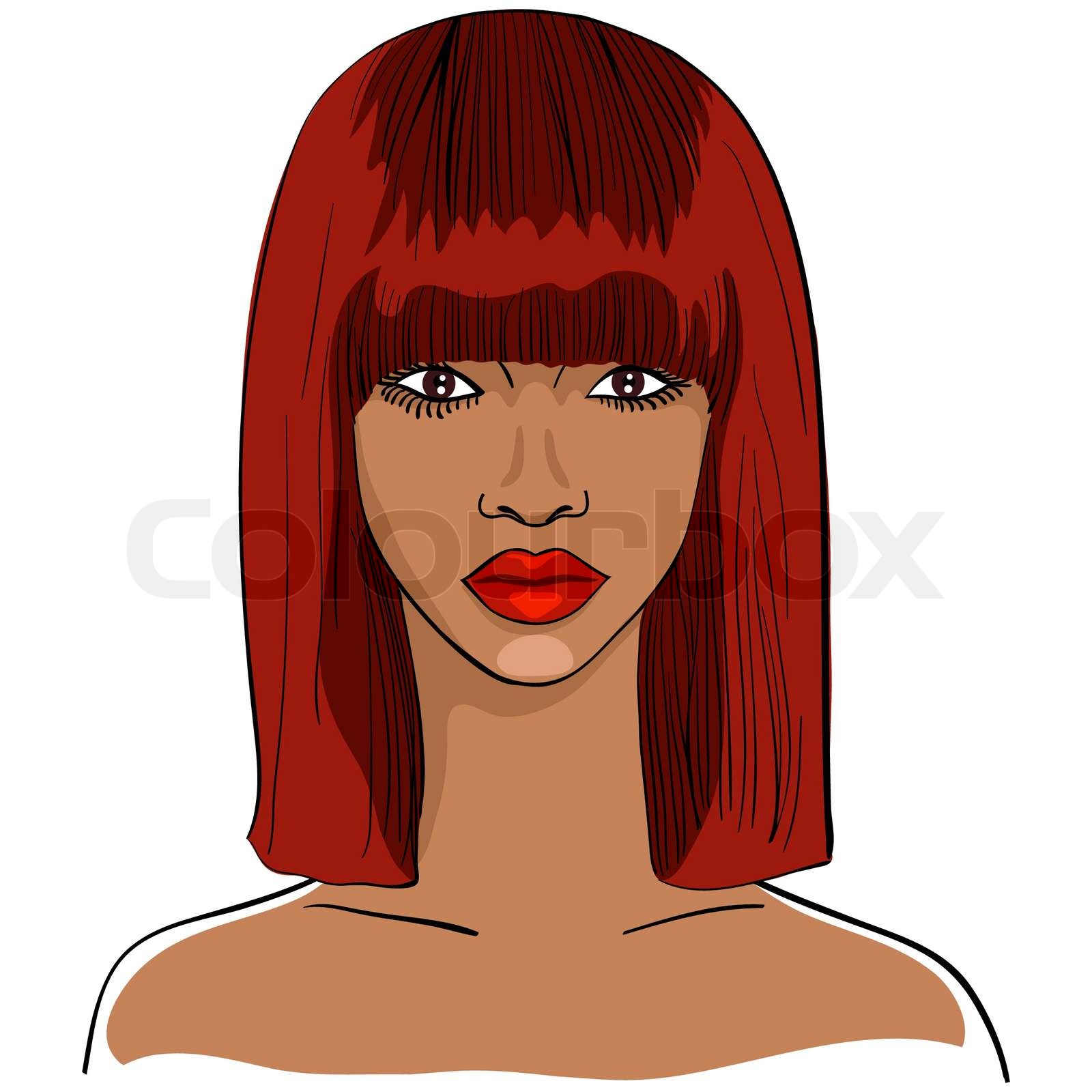 color close-up sketch of a beautiful young black African girl with short red  hair and a serious look | Stock vector | Colourbox
