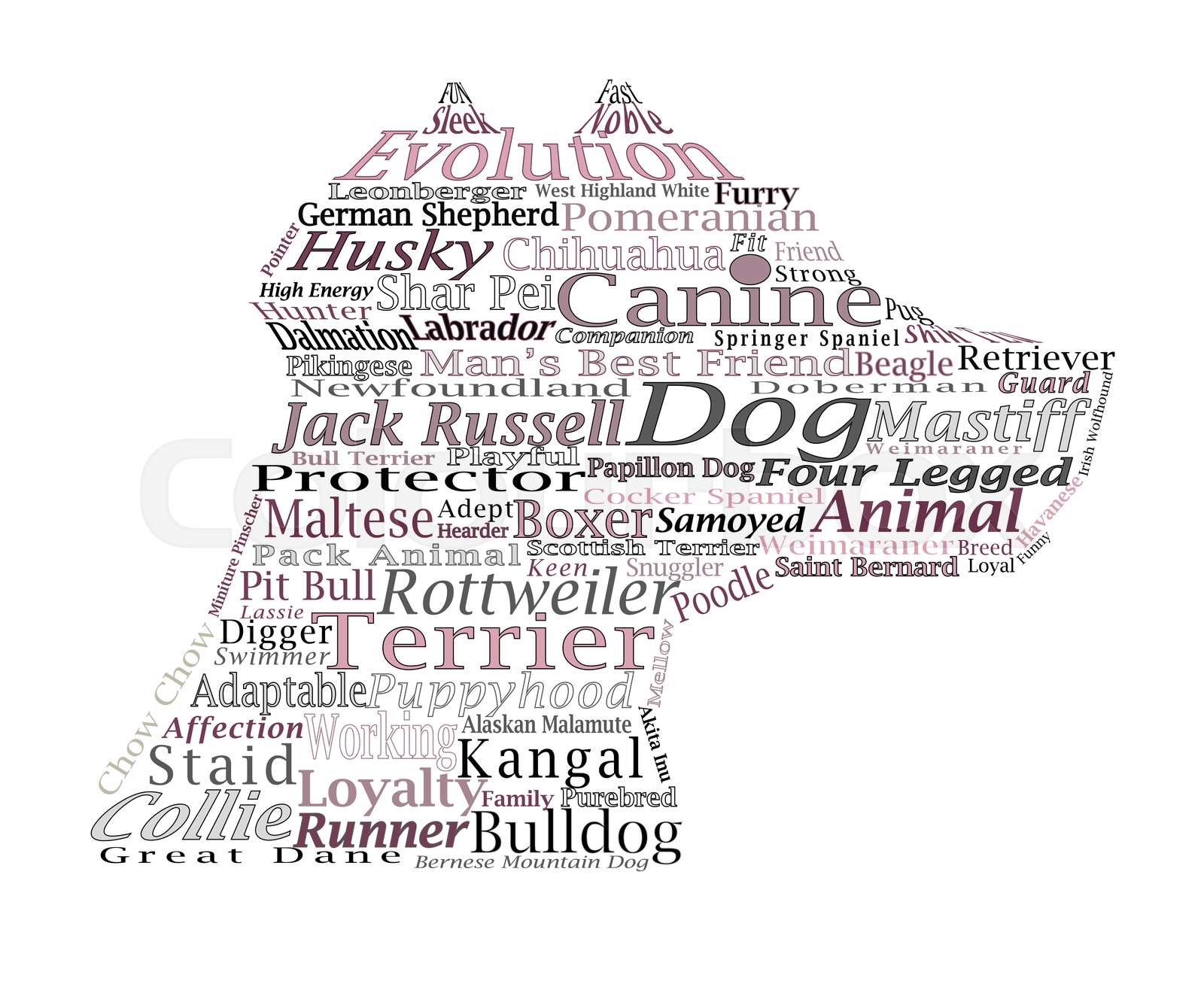 Canine Themed Dog Word Cloud Typography Illustration Stock image