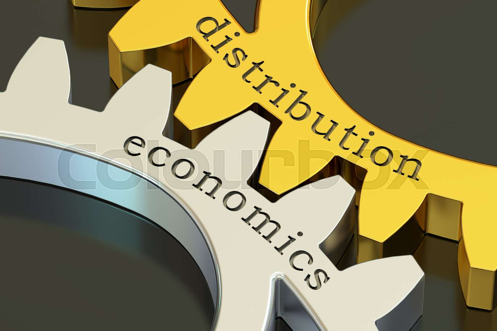 distribution economics concept on the gearwheels, 3D rendering Stock
