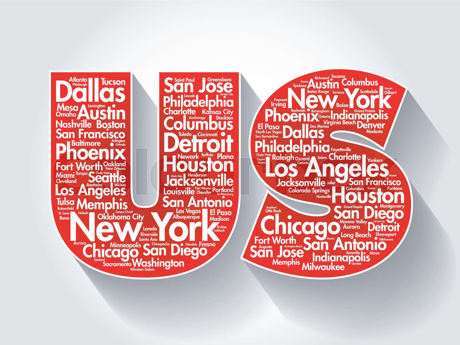 US Letters With Cities Names Words Cloud Stock Vector Colourbox