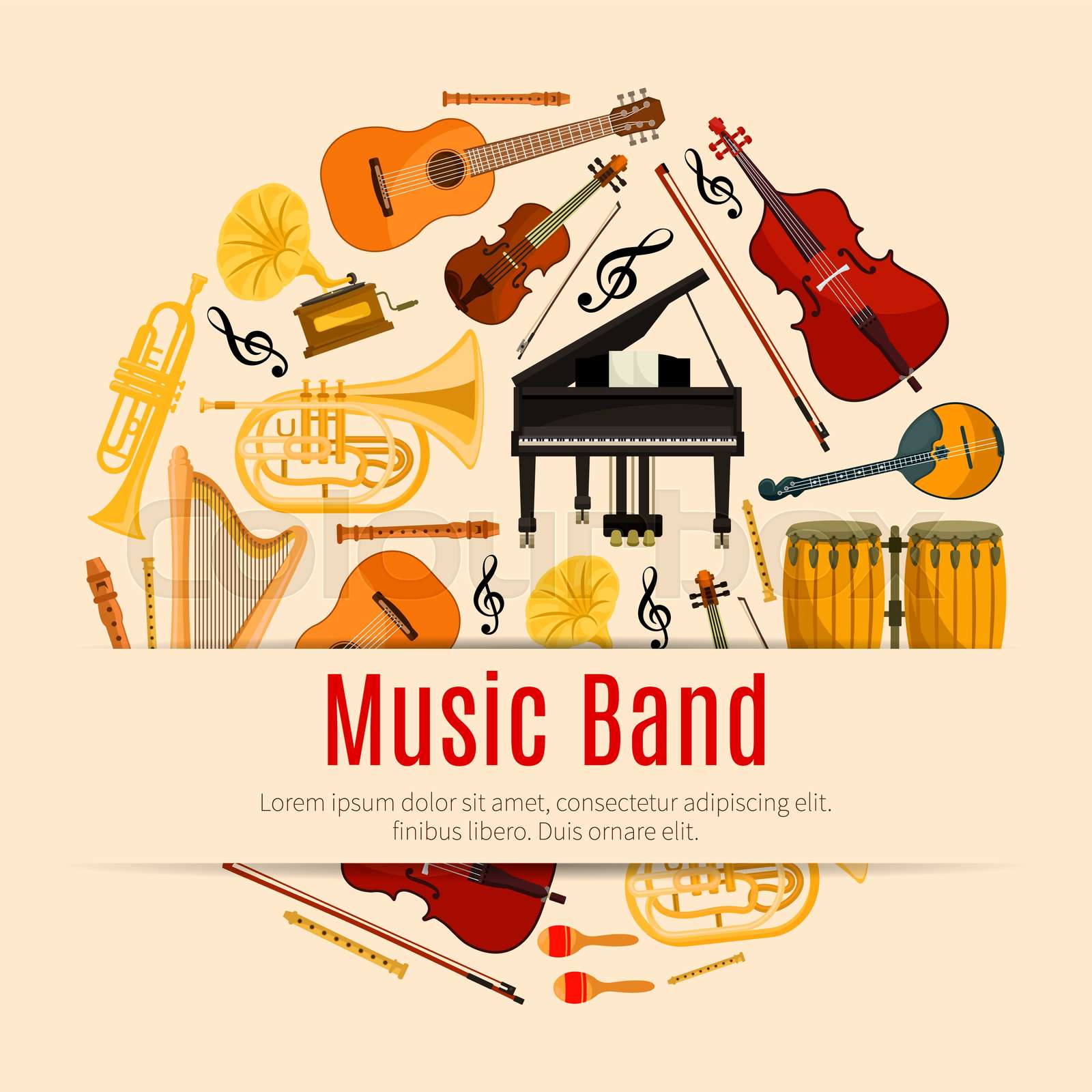 Musical instruments music band vector poster Stock vector Colourbox