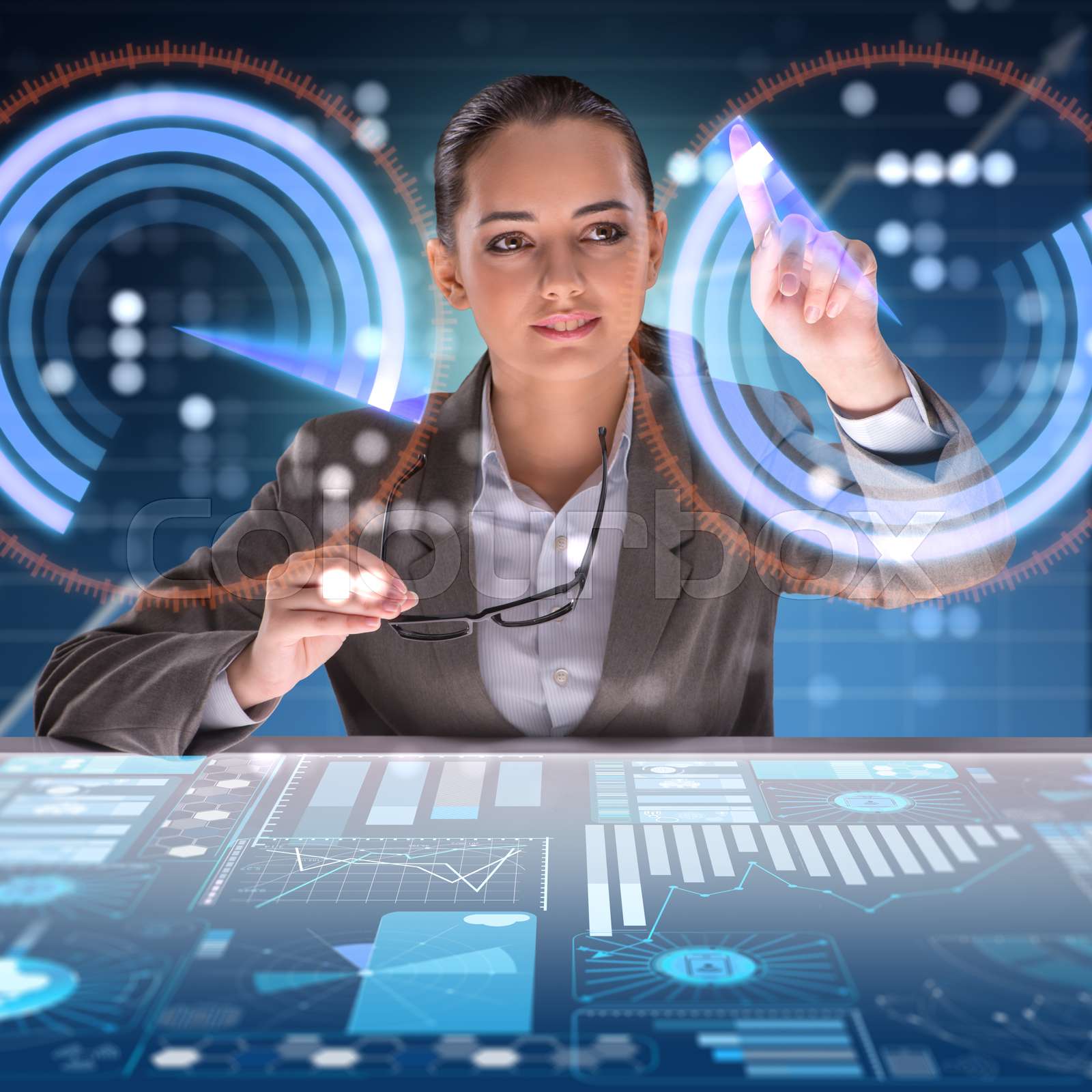 Woman in futuristic data mining concept stock image colourbox
